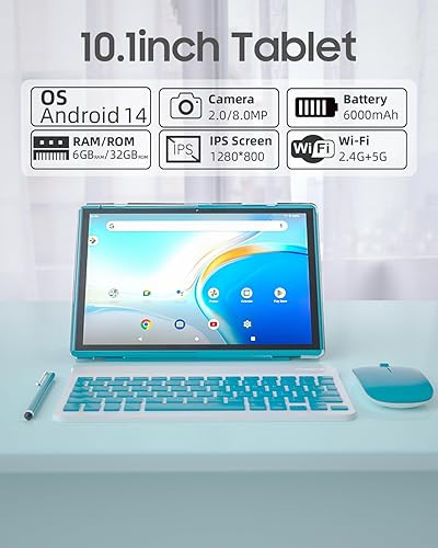 Miniatura 7 de Tableta 2 en 1 Android 12 Tablets con teclado 10 pulgadas Tabletas, incluye ratón Stylus Case Película templada, 6000mAh Tablet 4GB+32GB ROM 1TB