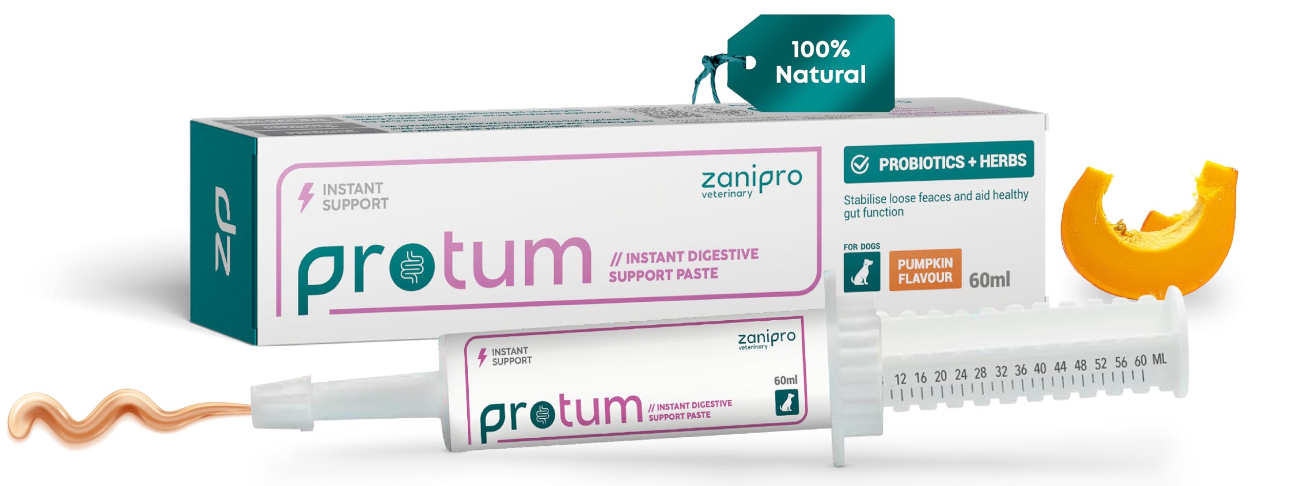Zanipro Protum Probiotic Paste for Dogs, 60ml Advanced Prebiotic Formula for Digestive Support