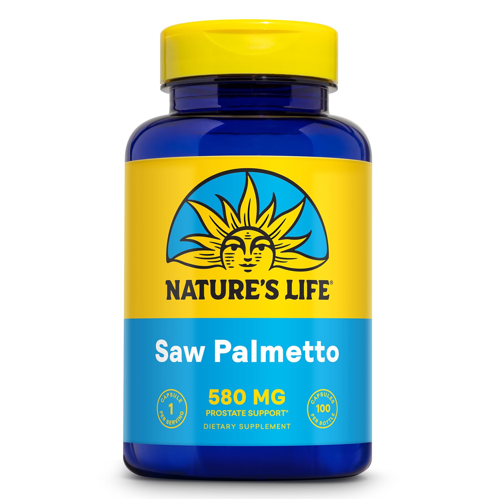Nature's Life Saw Palmetto for Men 580mg - Traditional Prostate Supplement - Men's Health, Prostate and Urinary Tract Support w/Beta Sitosterol Plant Sterols, 60-Day Guarantee, 100 Serv, 100 Capsules