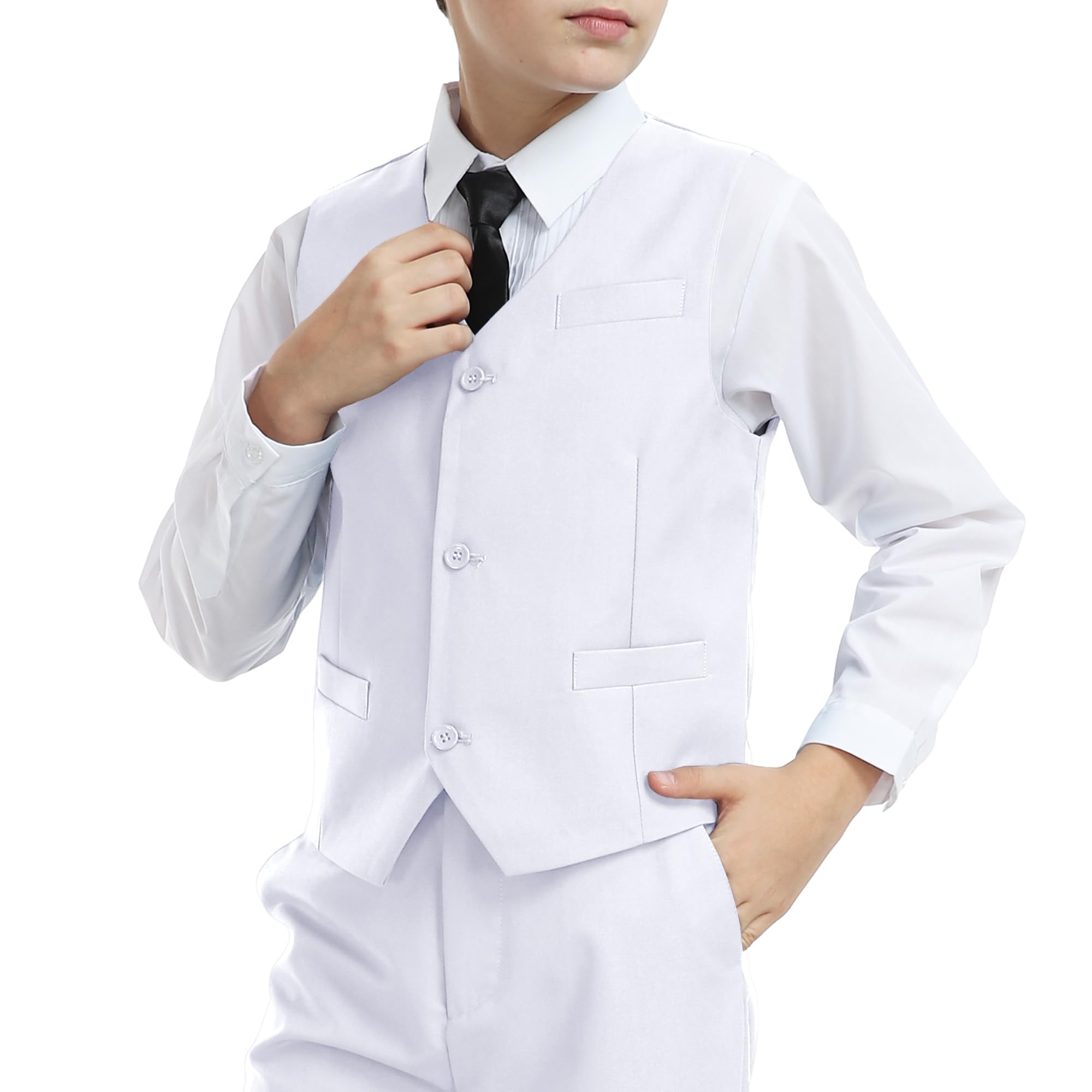 Boys Vest Slim Formal Suit Vest for Wedding with Pockets