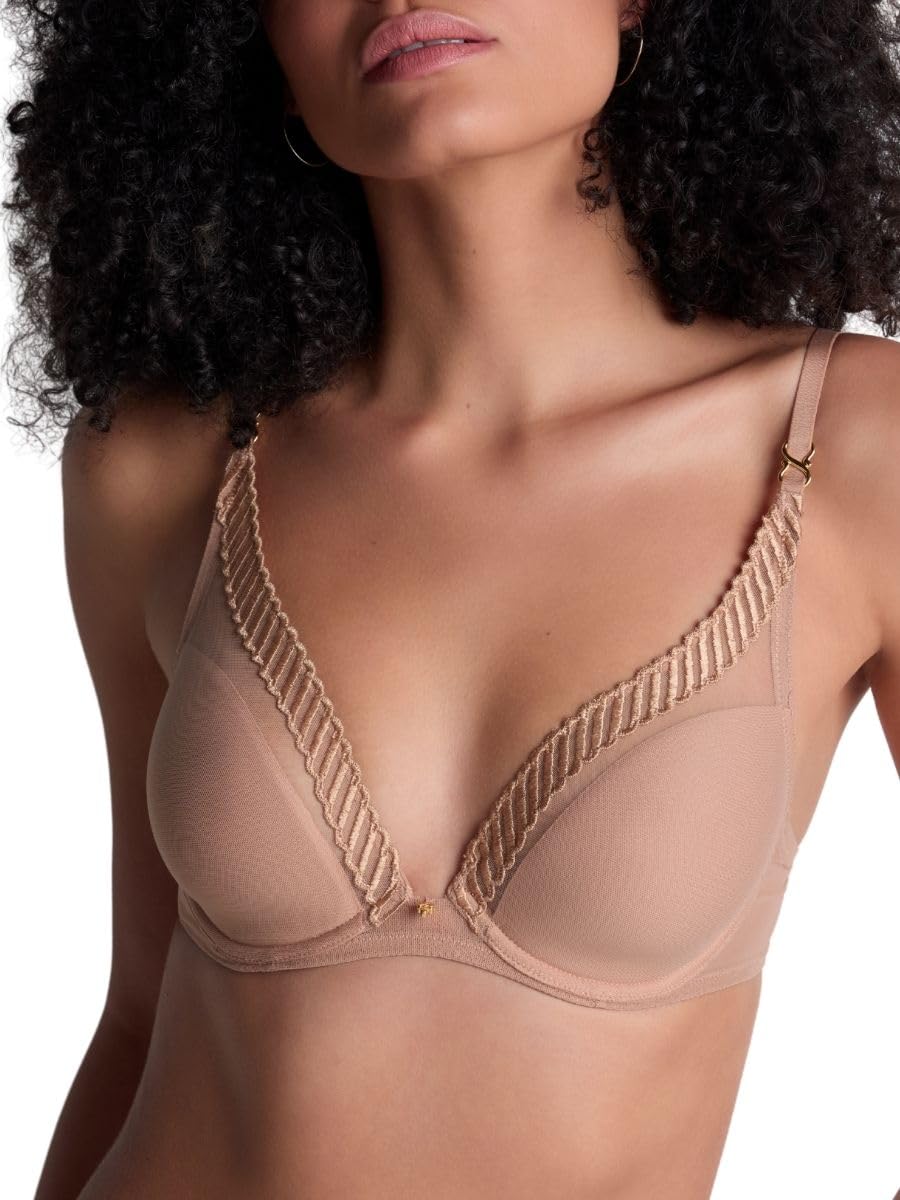 Aubade Sheer Emotion Triangle Plunge Bra Sand Beige 30G