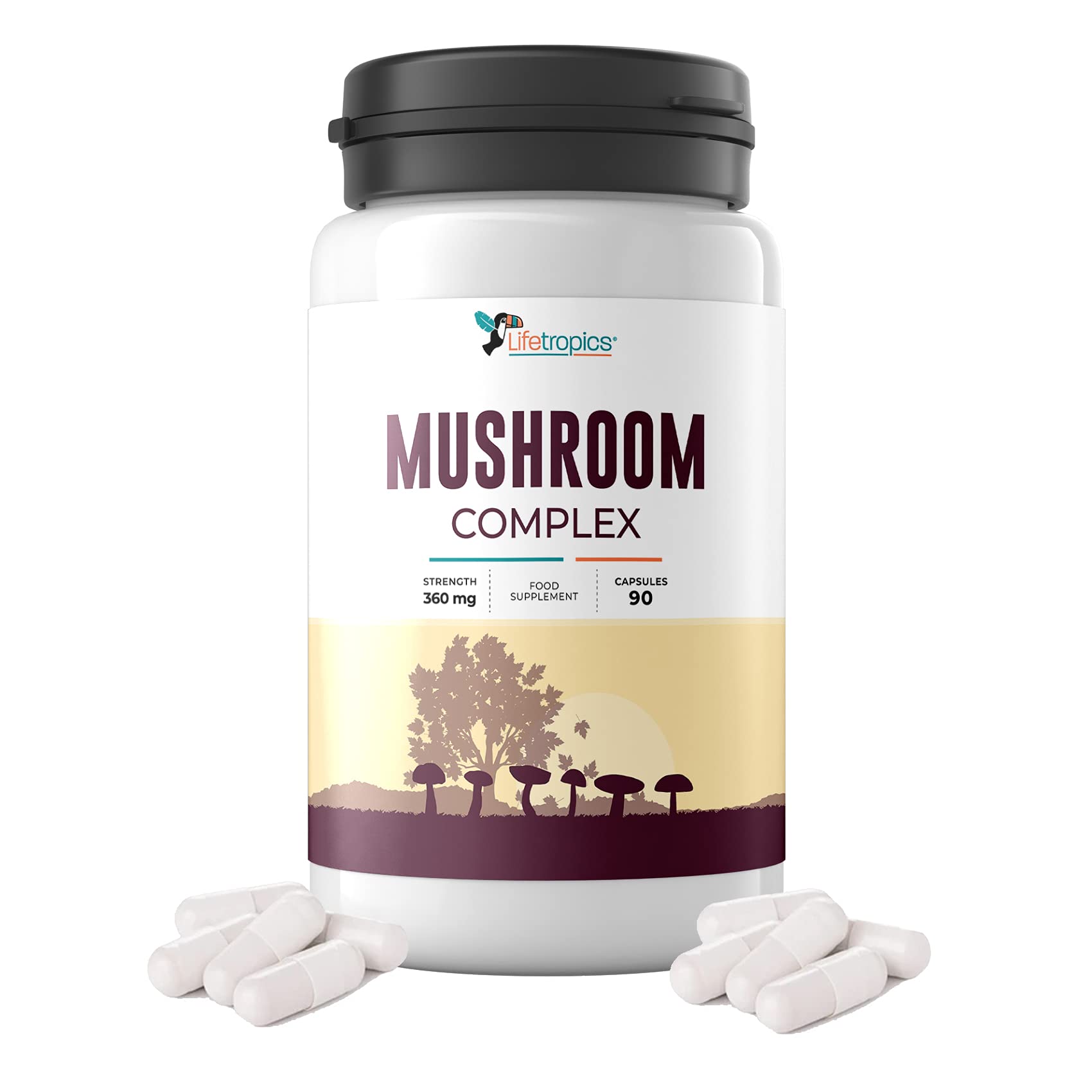 Lifetropics Mushroom Complex | Natural Mushroom Supplement | with Cordyceps, Shiitake Mushroom, Chaga, Reishi, Poria, Porcini | Mushroom Blend | 90 Mushroom Capsules