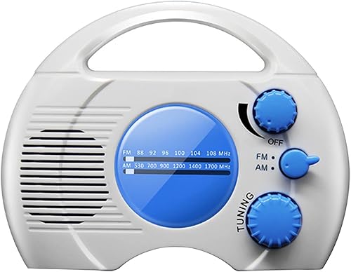 SY-910 - Radio de ducha impermeable portátil de 5 niveles - Mini radio de ducha AM FM altavoz integrado audio baño en casa (azul + blanco)