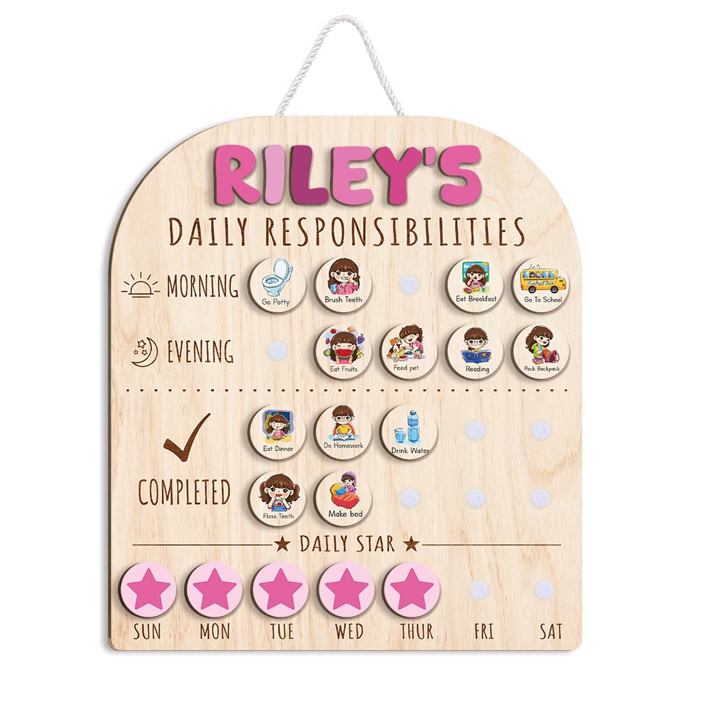 Personalized Wooden Chore Chart for Kids 15x17", Visual Schedule, Routine Chart for Kids, Morning Bedtime Routine Chart for Toddlers Ages 2-4, Daily