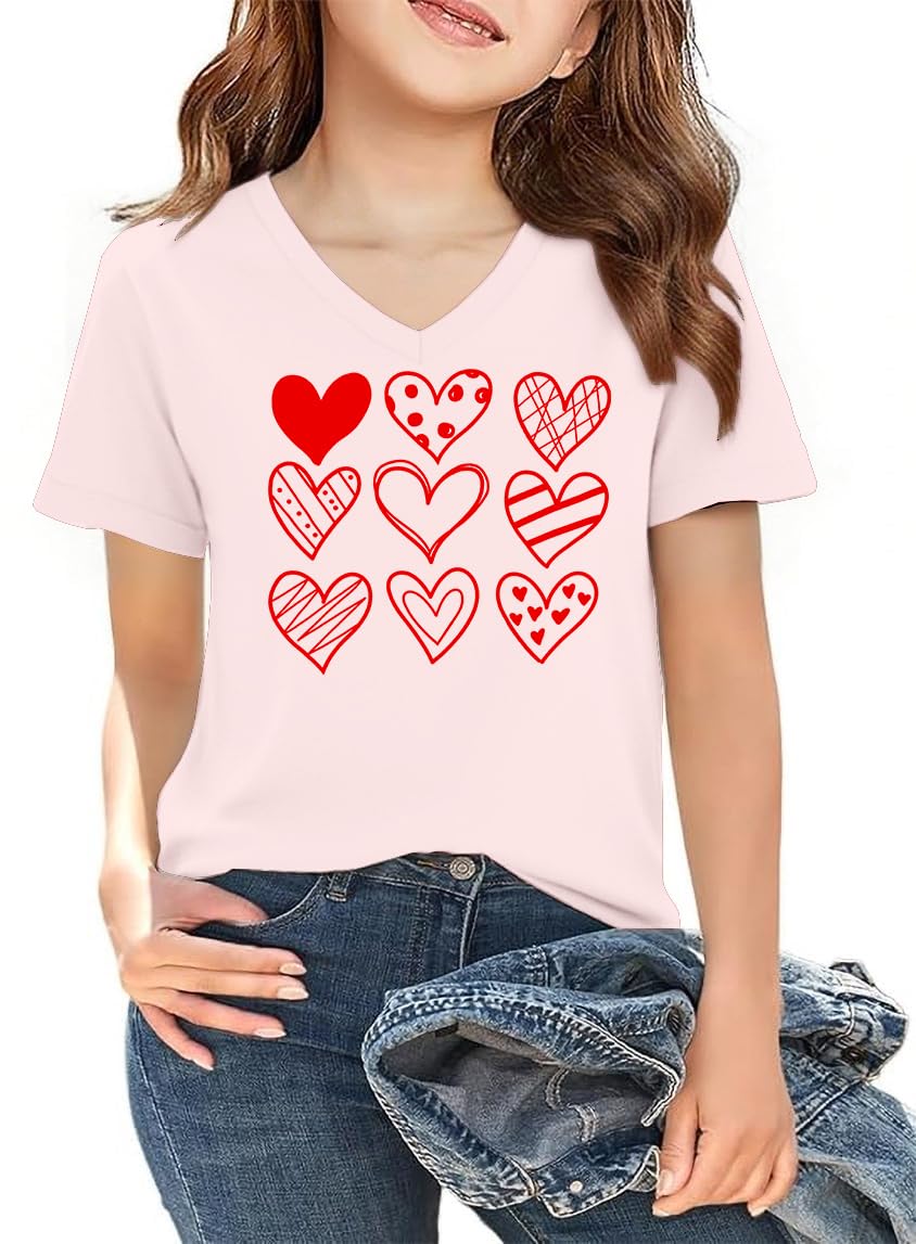 LAZYCHILD Kids Valentine Shirt Girls Valentines Day Shirts Heart Graphic Long Sleeve Striped Tee Tops 5-14 Years