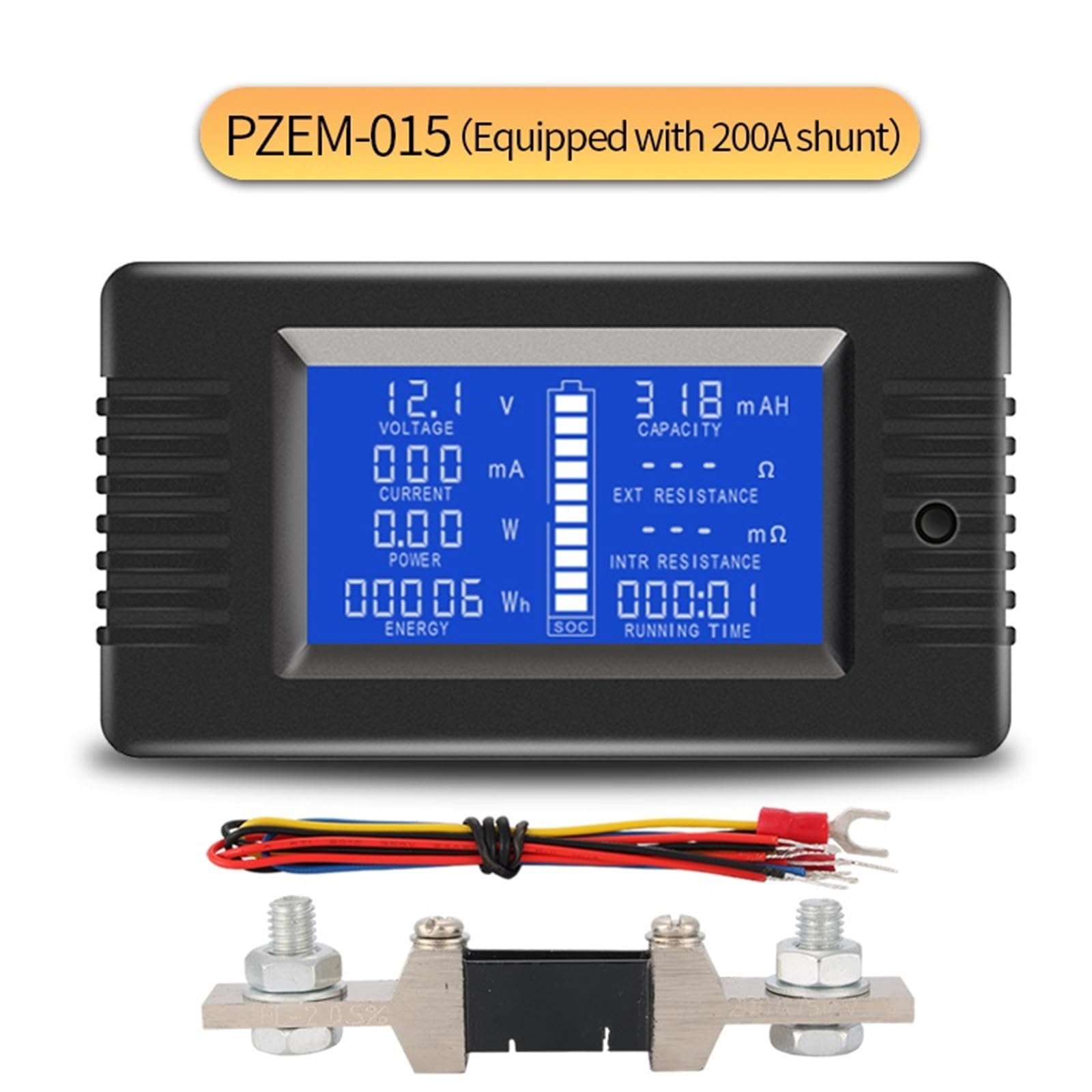 Digital DC 0-200V 300A Voltaje Corriente Coche Batería Probador Capacidad Resistencia Electricidad Voltaje Monitor(Size:PZEM015 200A Shunt)