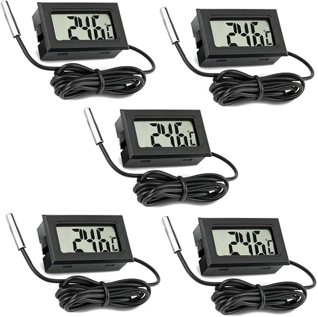 5PCS Numérique LCD Réfrigérateur de réservoir de poisson Thermomètre Température de l'eau Thermome Waterproof Sonde