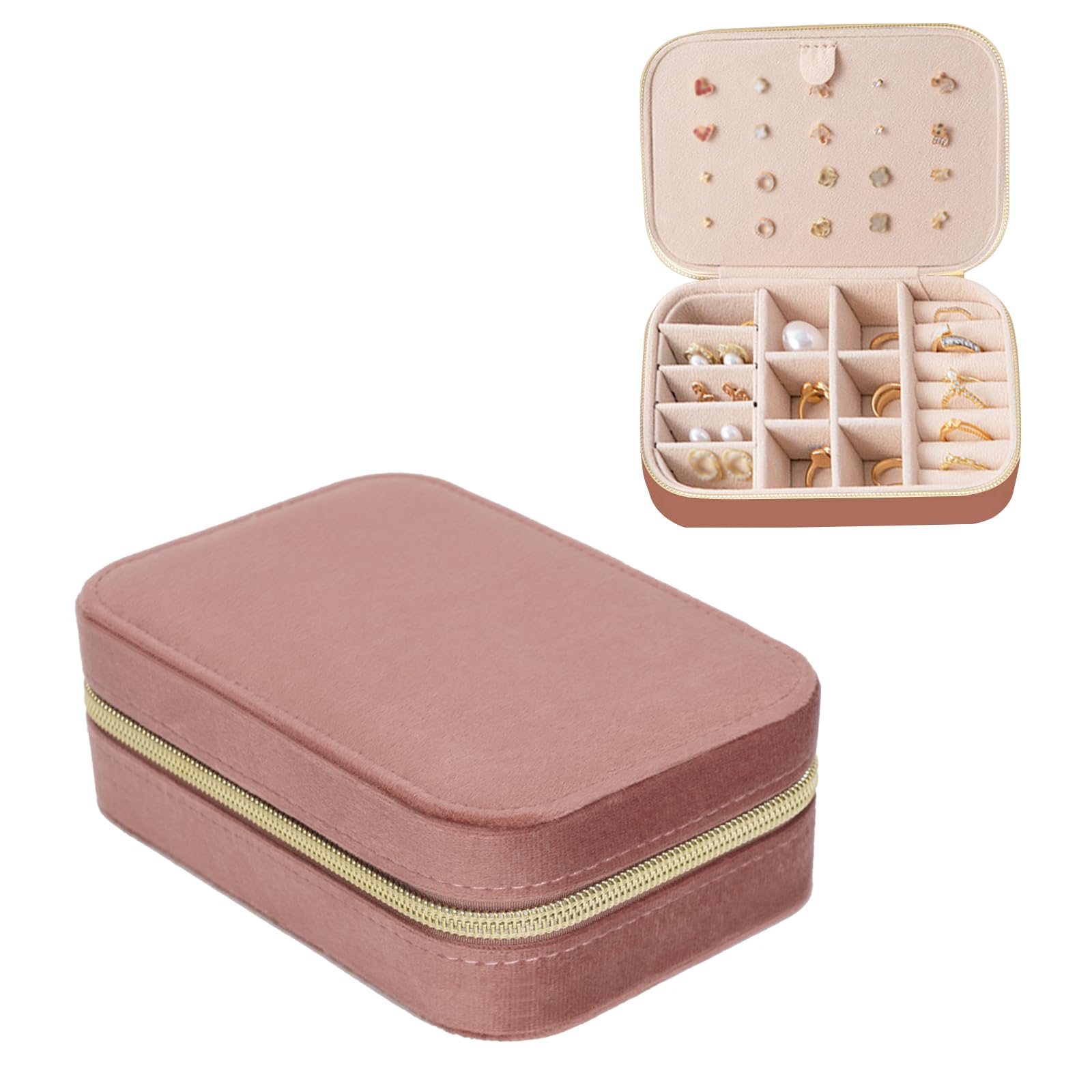 FLYAMAPIRITVelvet Jewellery Box for Women and Girls, Jewellery Organiser Case with Zip, Mini Travel Jewellery Storage Box for Rings, Earrings, Bracelets, Necklaces etc.