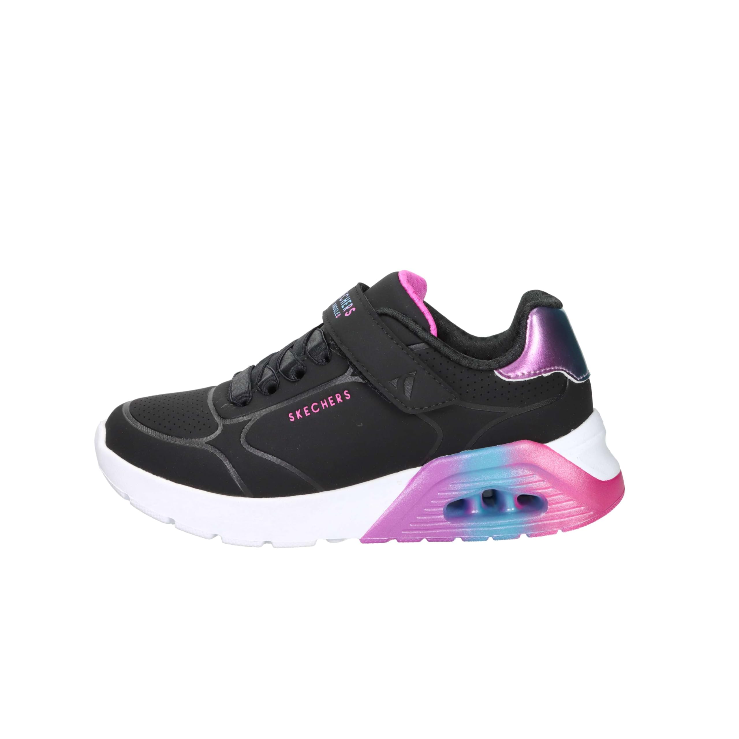 Skechers Girl's Uno Lite 2.0 Vivid Metallic Sneakers, Black Synthetic/Multi Trim, 12 UK Child