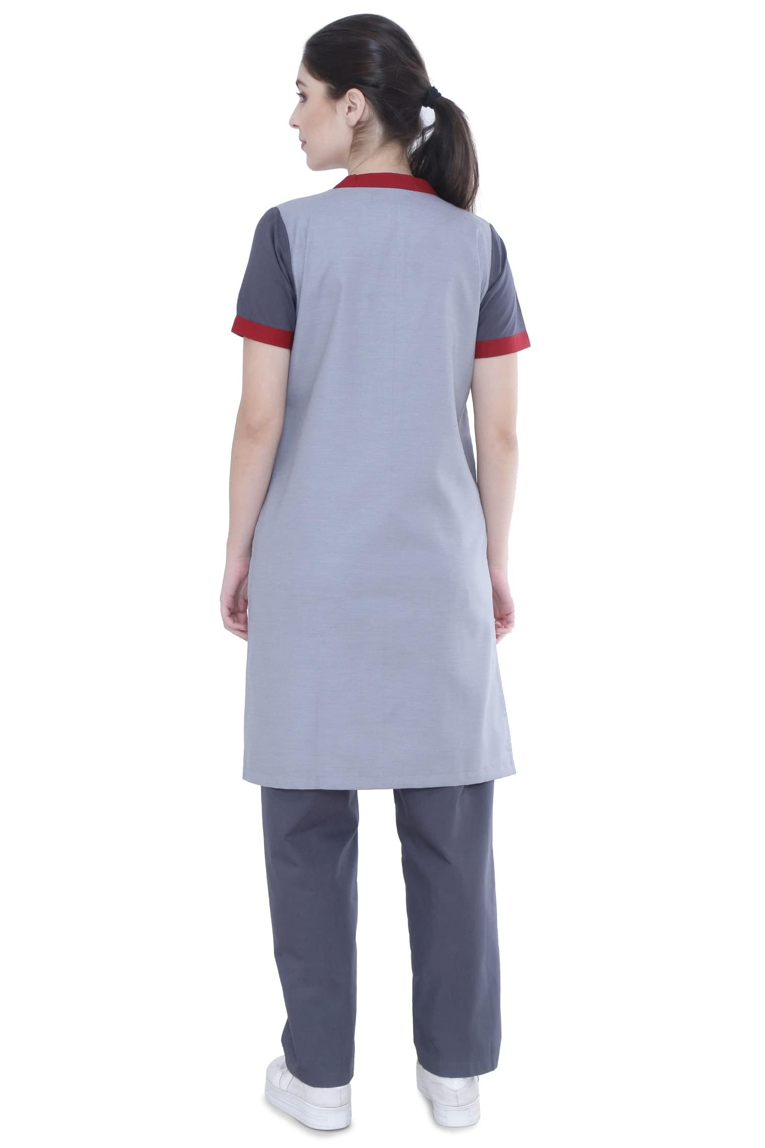 Uniform Craft Female Support Staff Uniform | Comfortable Workwear for Housekeeping, Office Help & Cleaning Staff (Crimson Red, XL) 2