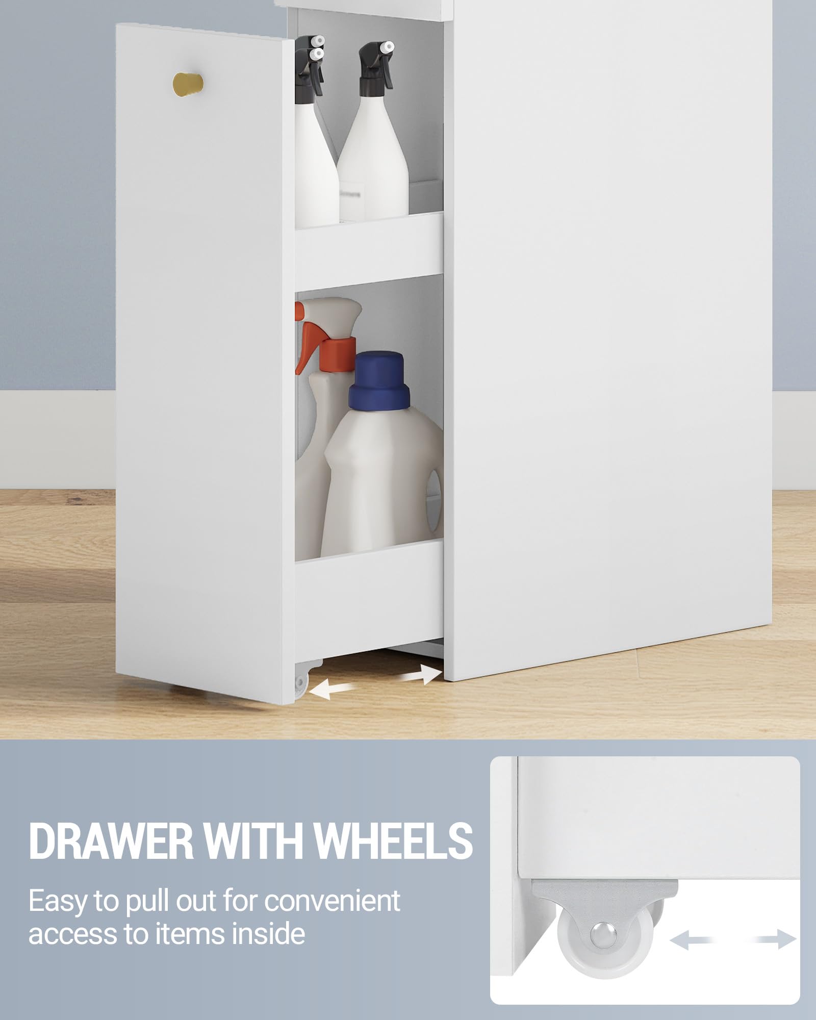 Hzuaneri Meuble de Salle de Bain Haut, Armoire de Rangement Fin, Blanc | avec 2 Compartiments Ouverts, 2 Tiroirs et roulettes, Meuble de Cuisine, pour Petits Espaces, 40 x 20 x 80 cm, BC22003W