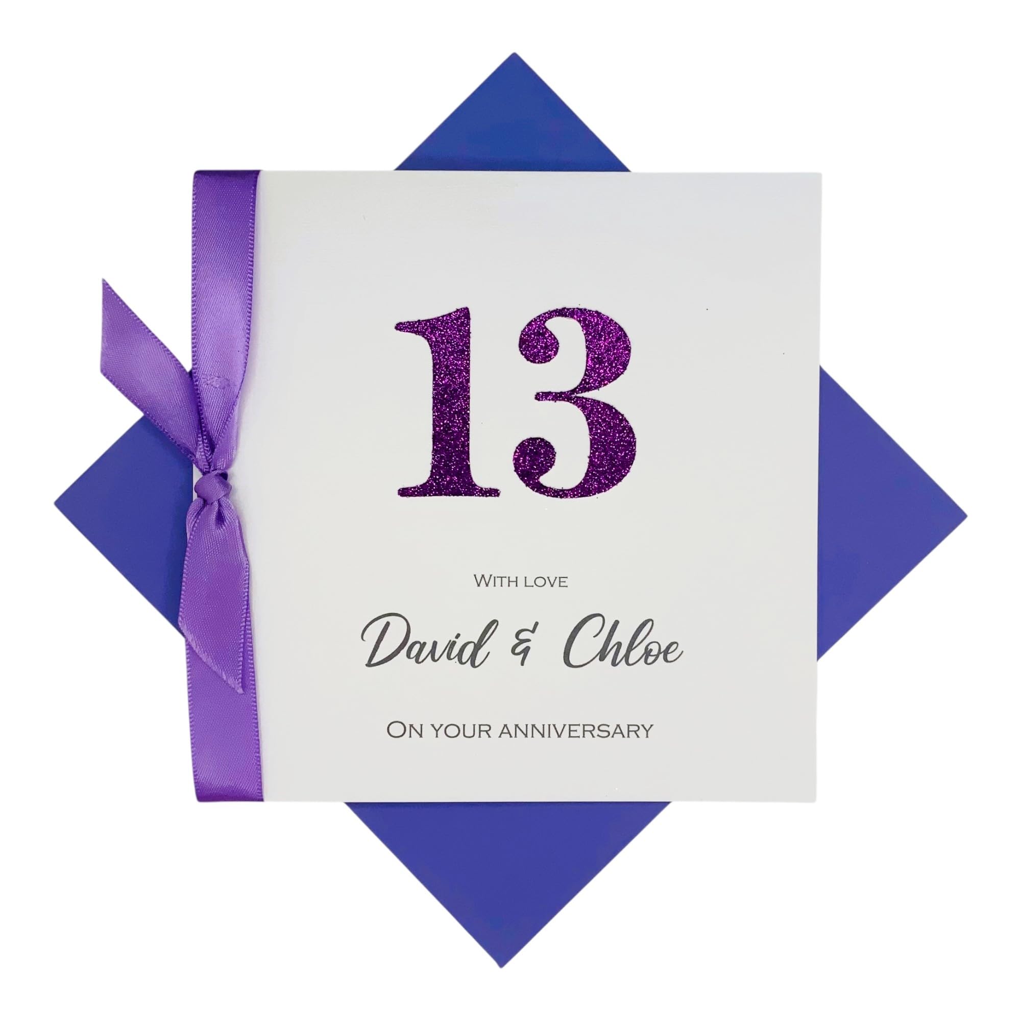 13th Wedding Anniversary Card - Lace 13 Year Thirteenth Anniversary Greeting Card, Personalised Gift for Wife, Husband, Parents, Couple Friends - 18 Colour Choice (Glitter Number) — image 1