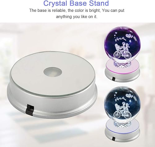 Miniatura 9 de Soporte de base de exhibición de luz colorida, base de pantalla LED para arte de vidrio, placa de exhibición redonda para arte de bolas de vidrio 3D
