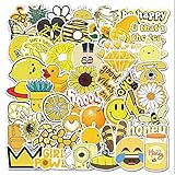 Girl's Yellow Cute Water Bottle Stickers 50 PCS Waterproof Laptop Aesthetic Stickers for Teens Kids