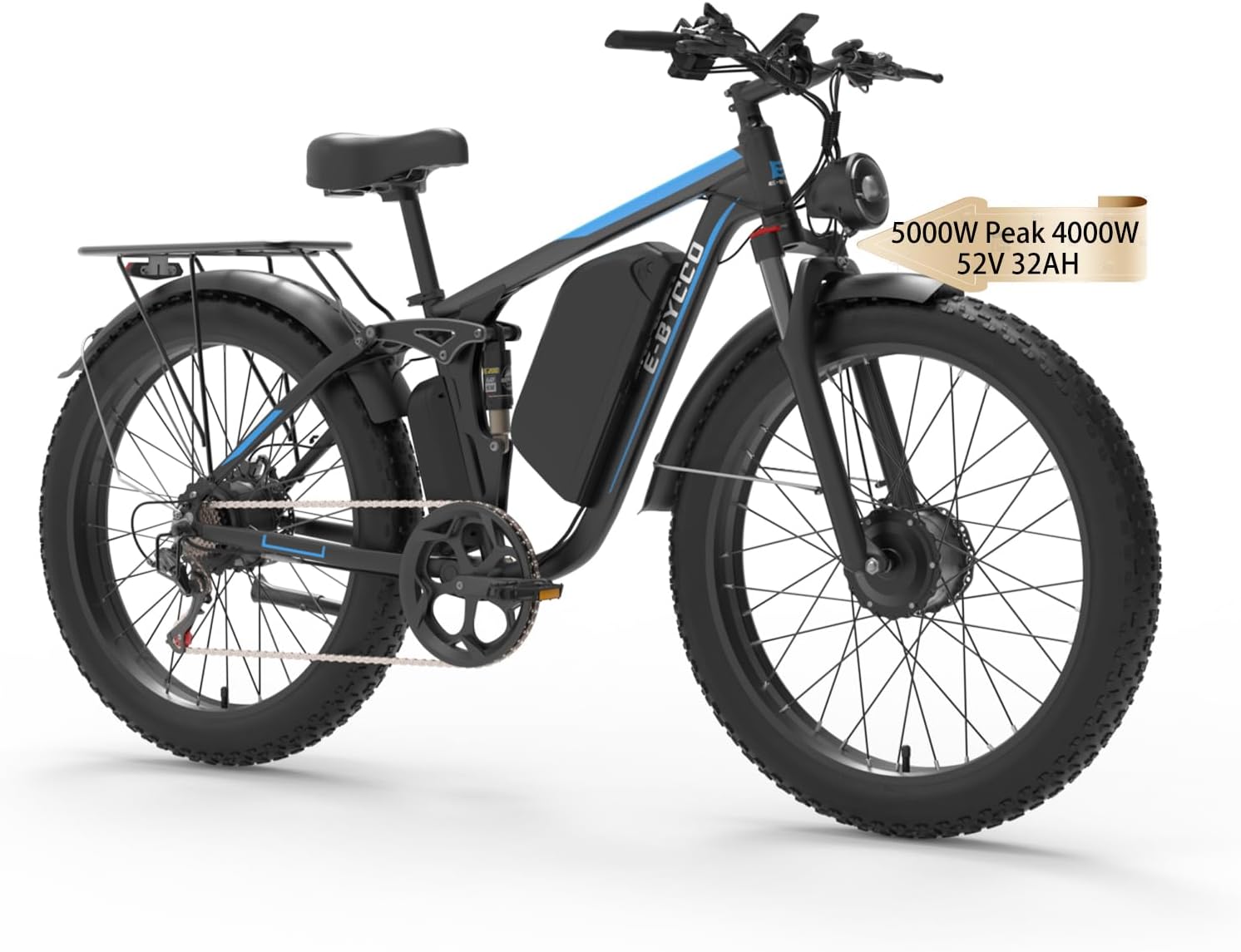 Electrical Bike, Max 40-45MPH & 100 Miles, 5000W Peak Twin Motor Grownup E-Bike, 52V 32Ah Detachable Battery, 24” Hydraulic Disc Brakes, Fats Tire All-Terrain Searching Electrical Bike, Full Suspension