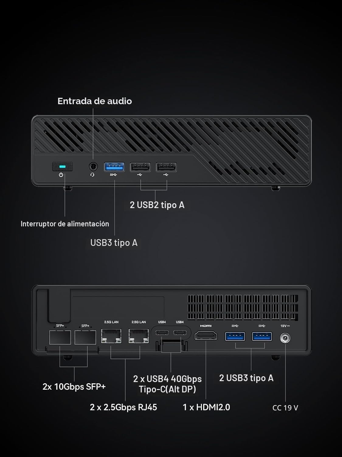 MINISFORUM MS-01 Mini Workstation Intel Core i5-12600H (vPro Enterprise) Mini PC, 2X 10Gbps SFP+/2X 2.5G RJ45/2x USB4/HDIM/1x Ranura PCIe4.0x16/Soporte para 3X M.2 2280/22110/U.2 SSD, sin RAM/SSD