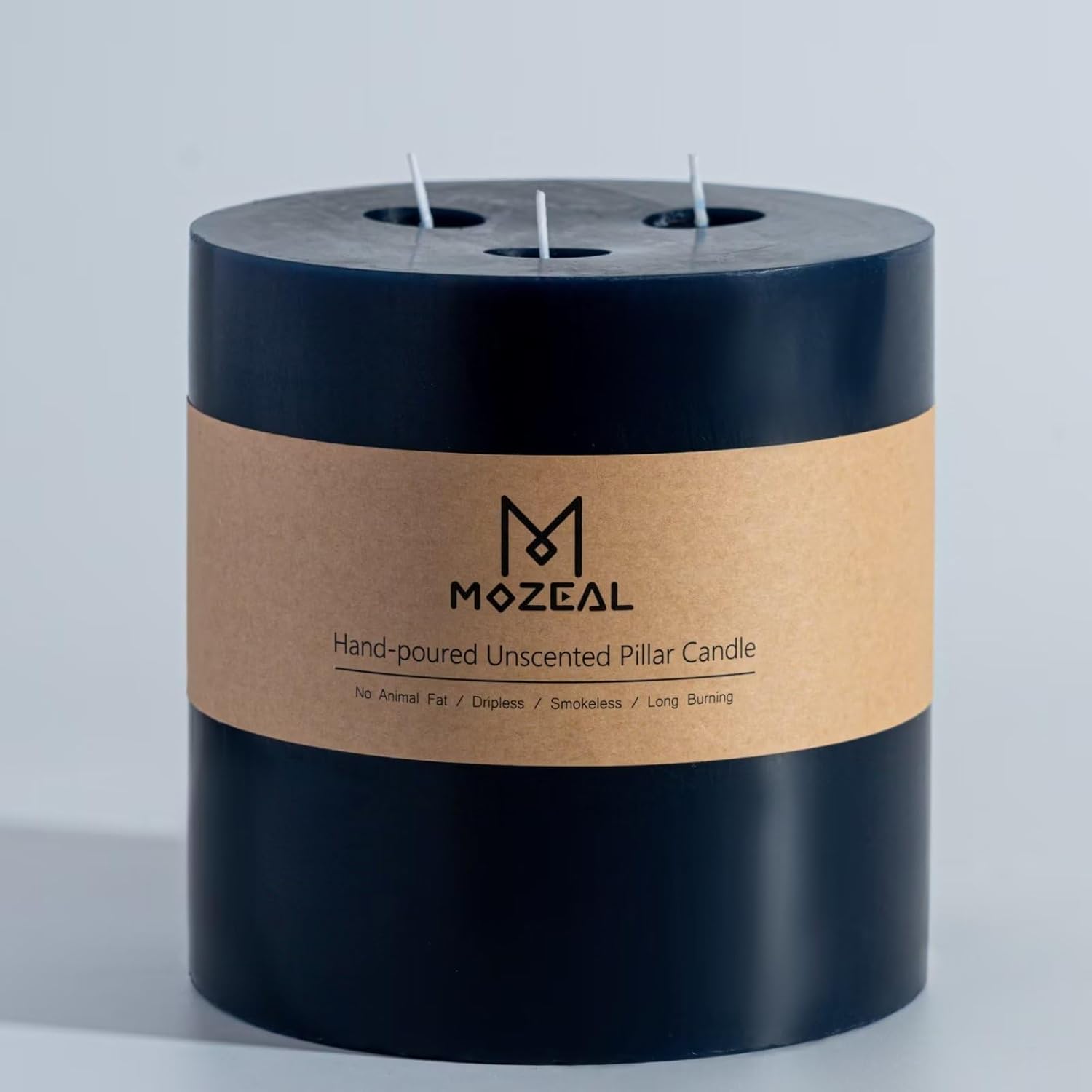 MOZEAL Extra Large 3 Wick Navy Blue Pillar Candle, 6" x 6", Unscented, Dripless, Smokeless, and Clean-Burning. Approx. 120 Hours of Burn Time. Perfect for Weddings, Dinners, Christmas and Home Decor