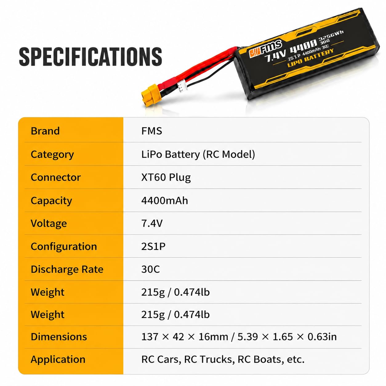 Amazon.co.jp: FMS RCカー LIPOバッテリー 2S リポバッテリー 7.4V
