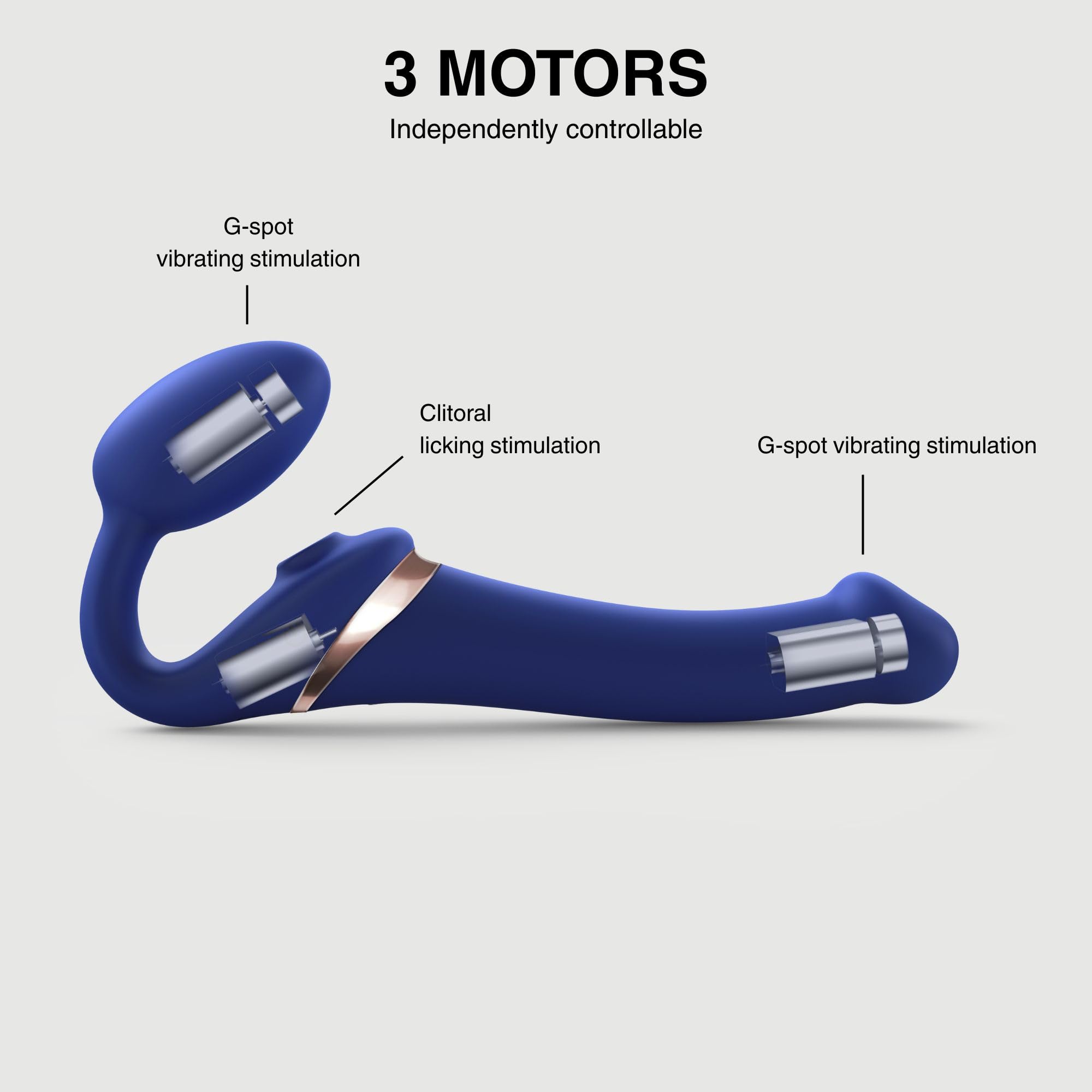 Strap-On-Me Strap-on Multi-Orgasmo Telecomandato 3 Motori – Tecnologia a Memoria di Forma – Tripla Stimolazione – Sex Toy Donna & Uomo in Silicone Morbido – Senza Imbrago, Impermeabile - Blue XL
