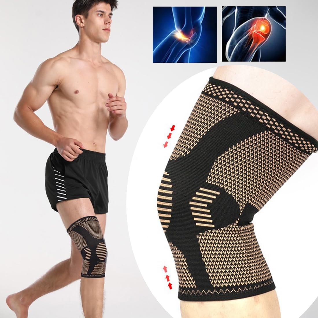 Copper Knee Support, 2 Pack Best Knee Brace Compression Sleeve Support for Arthritis, Knee Pain, Meniscus Tear, Joint Pain Relief, Running, Sports, Squats, Multicolor, L