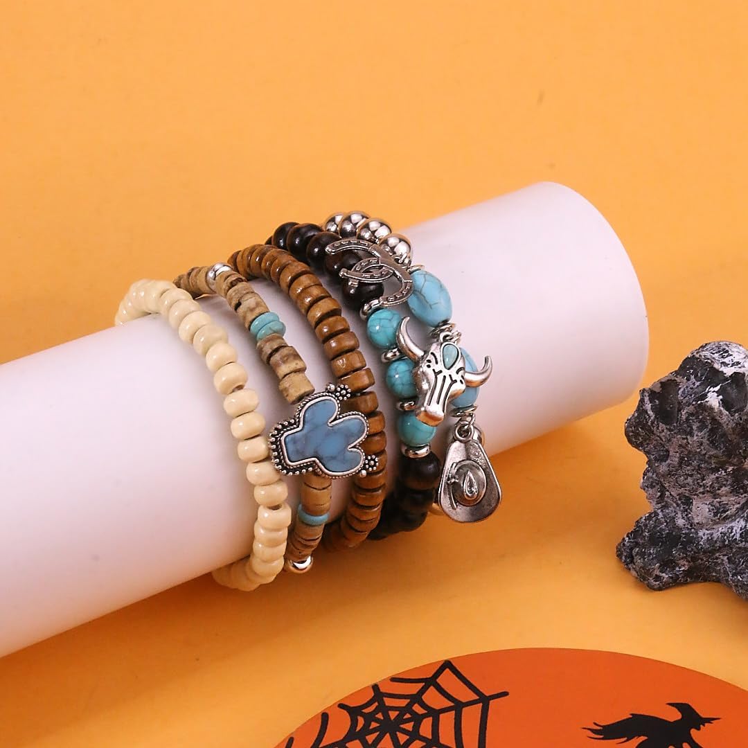 Western Leather Bracelets for Women Men Trendy Country Concert Outfits Cowboy Chic Boho Cowgirl Accessorie Turquoise Beaded Bracelet 2025 Fashion Jewelry - Image 7