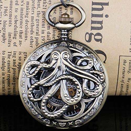 Image of Hand Winding Hollow Roman Numerals Mechanical Pocket Watch Steampunk Mens Watches