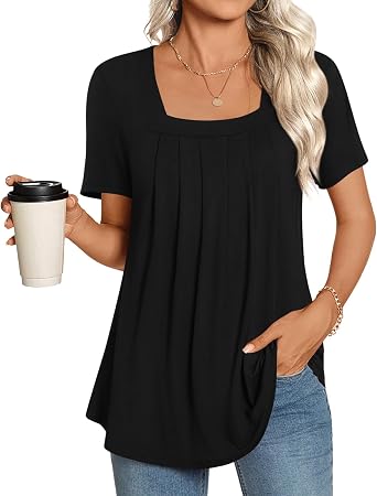 LONGYUAN Womens Tunic Tops 2026 Summer Casual Square Neck Shirts S-3XL