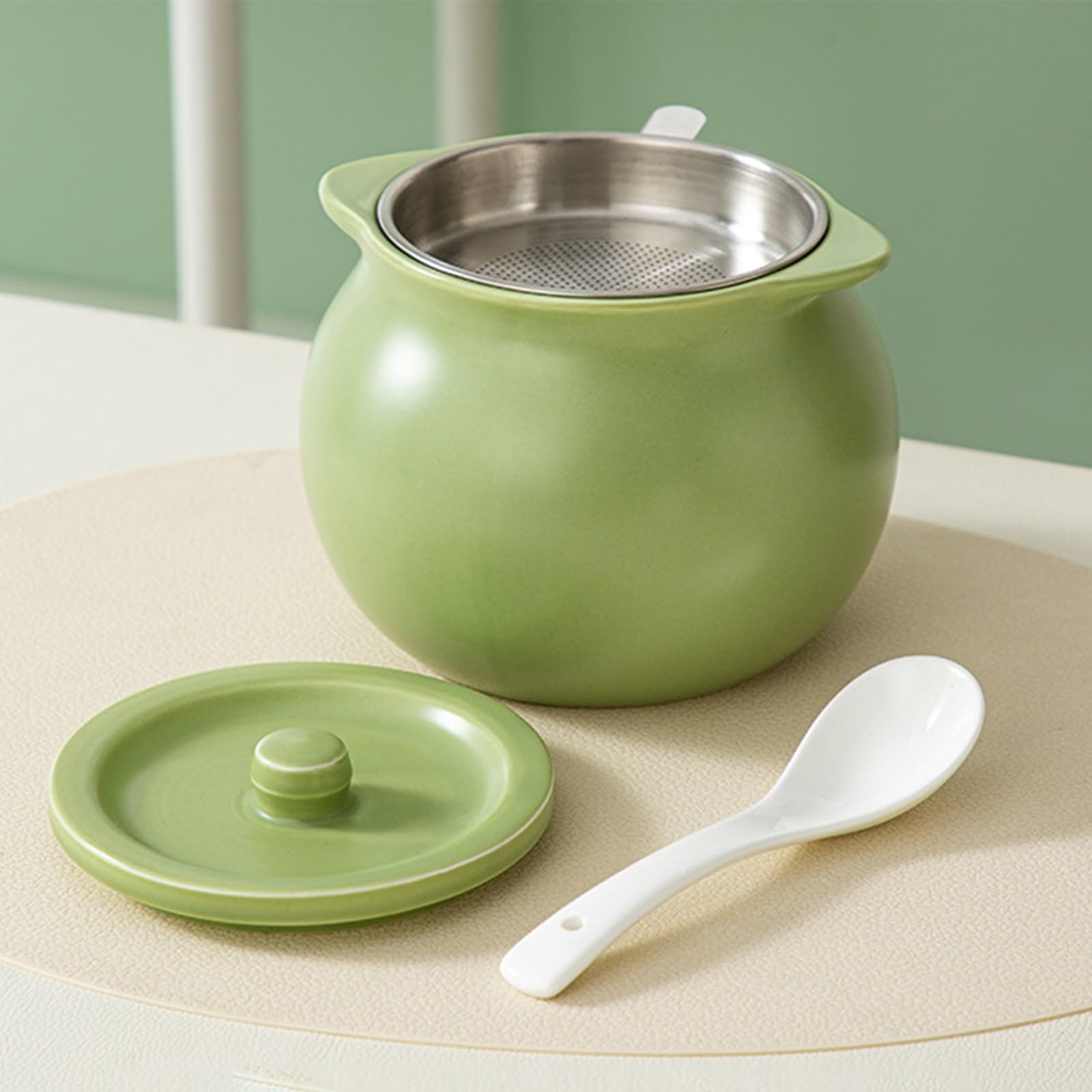 Barattolo con Coperchio, Contenitore per spezie in Ceramica, zuccheriera, Barattolo per Sale in Porcellana e Ceramica, Contenitore per spezie in zuccheriera (Bianco)