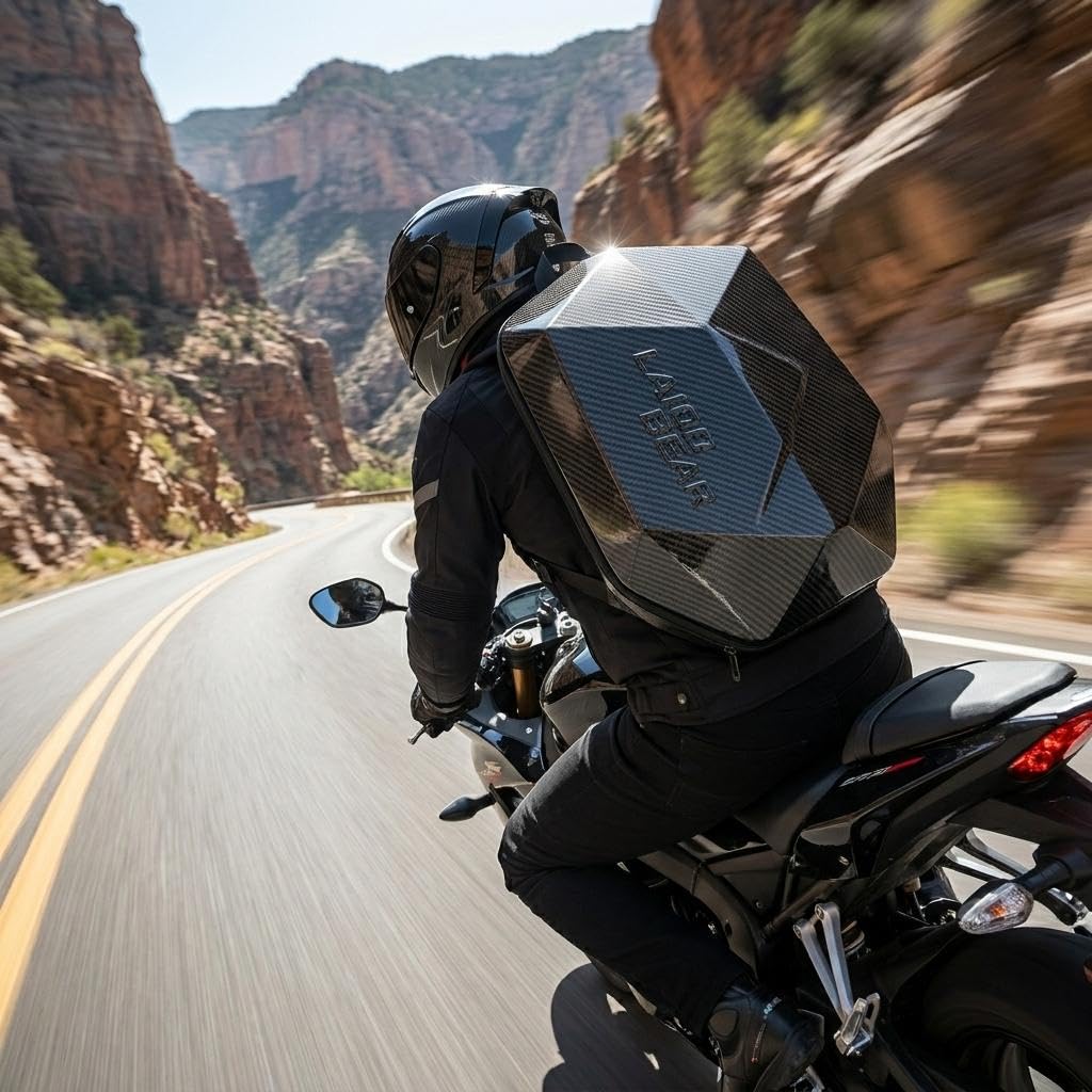 Mochila impermeable fibra carbono, mochila expansible para casco y asiento trasero de moto, equipaje viaje para motocicleta