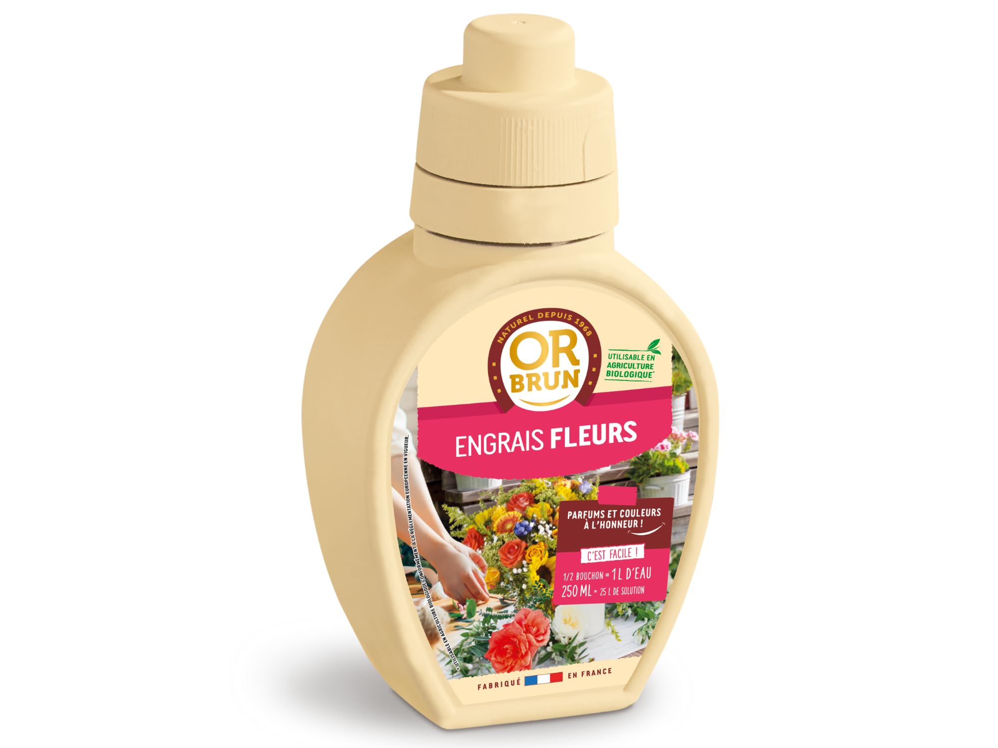 OR BRUN Engrais Fleurs - 250ml - Renforce Les Plantes & Améliore La Floraison - Fabriqué En France - Utilisable En Agriculture Biologique OBRECLFLEURS250