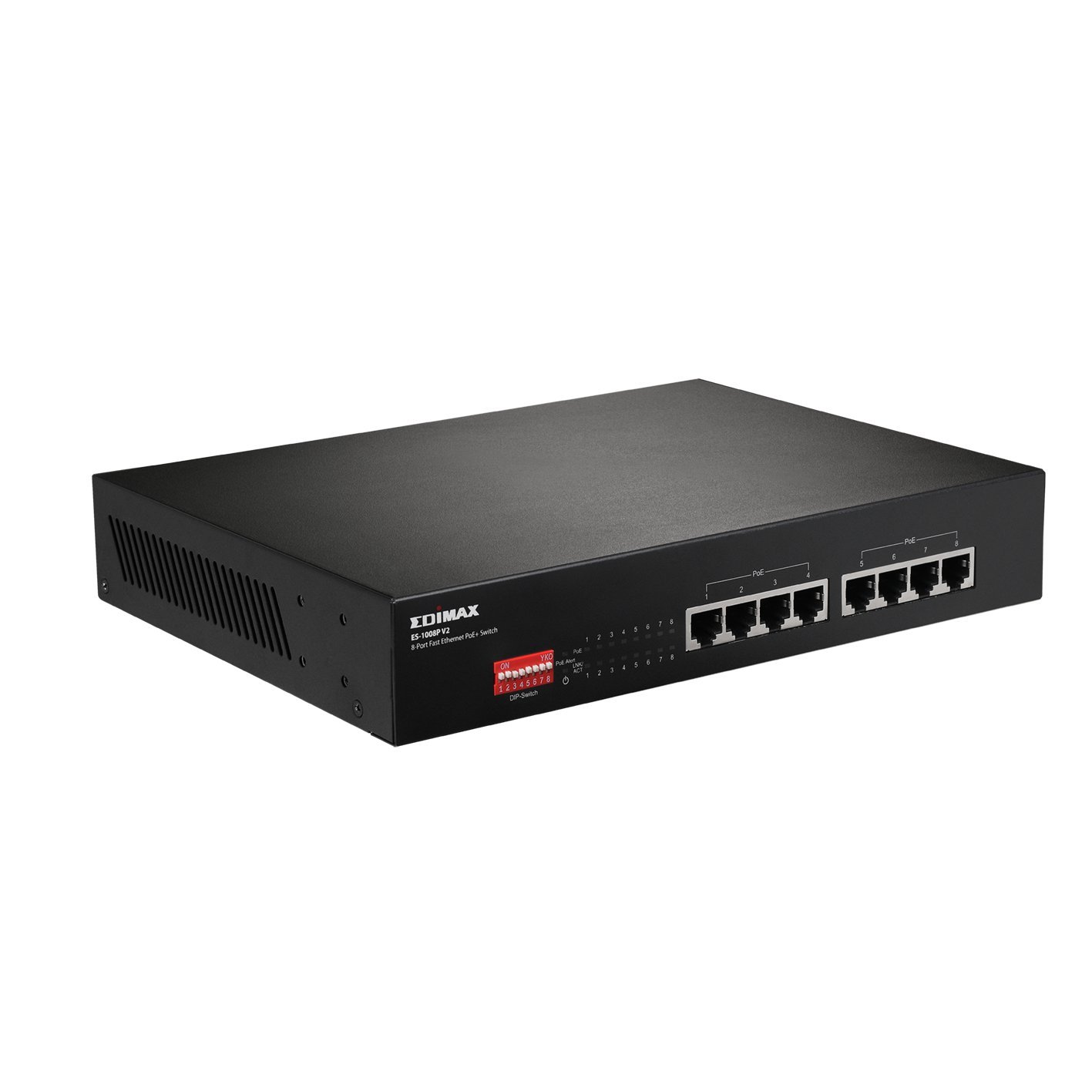 Edimax Long Range 8 Port 10/100Mbps PoE+ Switch, Supports Long Range Upto 200M, Port-Base VLAN QoS Auto-detect PD, Total 130W (ES-1008P V2)