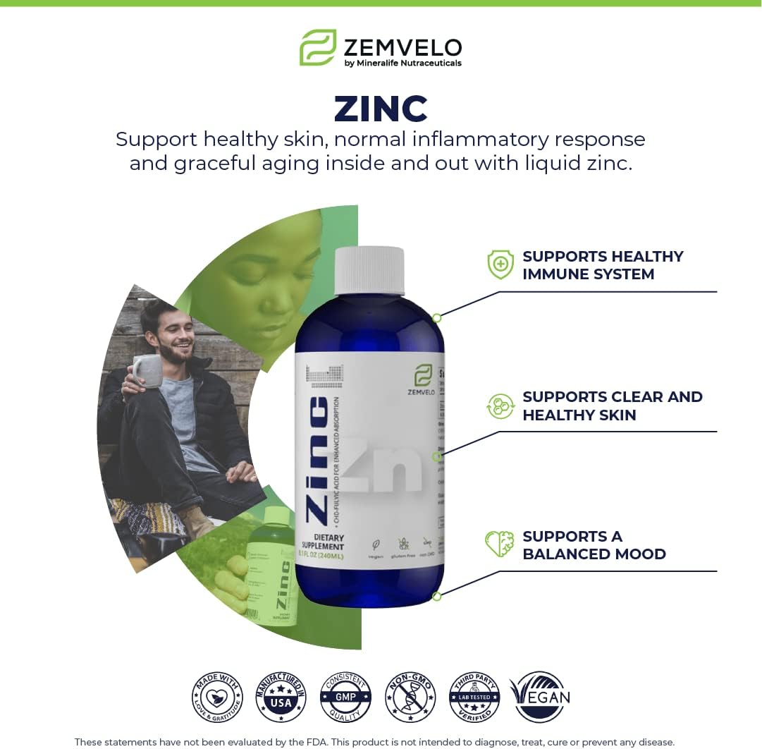 Liquid Ionic Zinc Supplement – Supports Immune Health & Energy Production – Maintains Skin and Cellular Health – 3-Month Supply