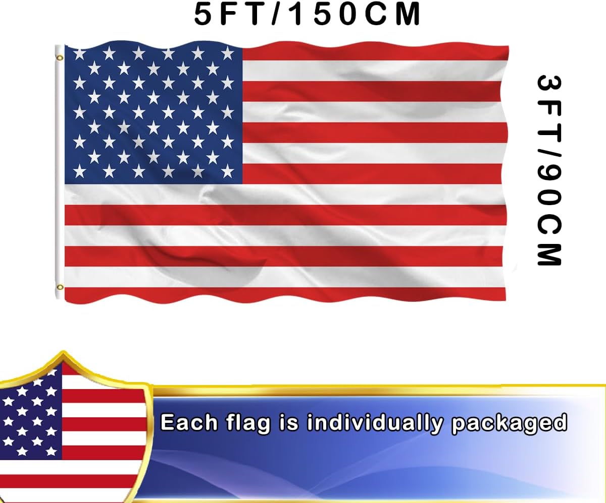 Heavy Duty Double Sided 3x5 US Flag - 3-Ply Polyester with Blackout Lining, UV Resistant, All Weather Outdoor/Indoor USn Flag with Reinforced Canvas Header and Brass Grommets VOLTA