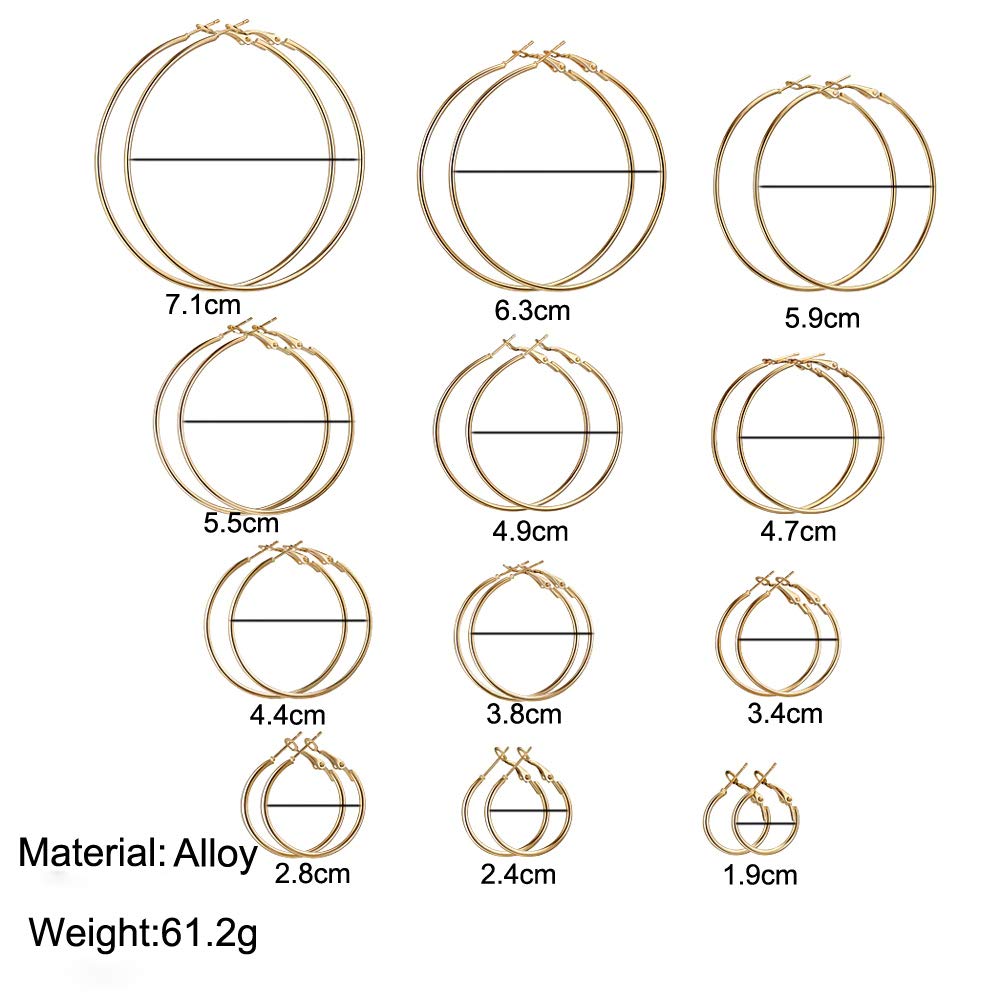 Steampunk Brass Hoop Earrings Set of 12 Pairs - Small to Big