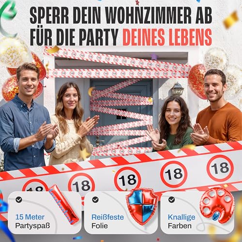 Tiwoca 30 Geburtstag Deko – lustiges Absperrband rot weiß mit Verkehrszeichen als originelle und witzige Geburtstagsdeko für einen gelungenen 30 Geburtstag Frauen oder Männer