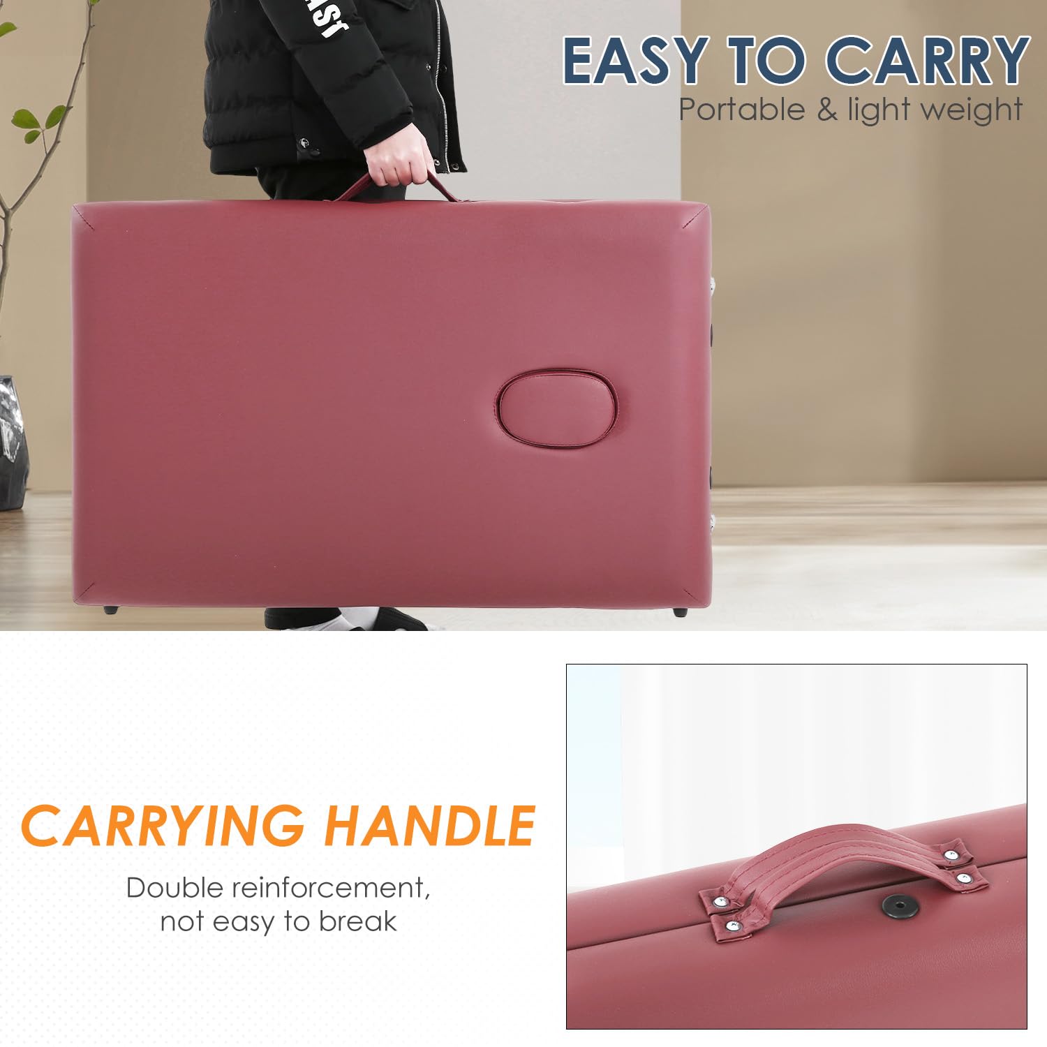 BestMassage Massage Bed Portable Massage Table 2 Folding Lash Bed Height Adjustable 24 Inch Wide Spa Table with Non-Woven Bag for Spa Footmassage Facial CareSpa Tattoo: 28 inch wide Burgundy