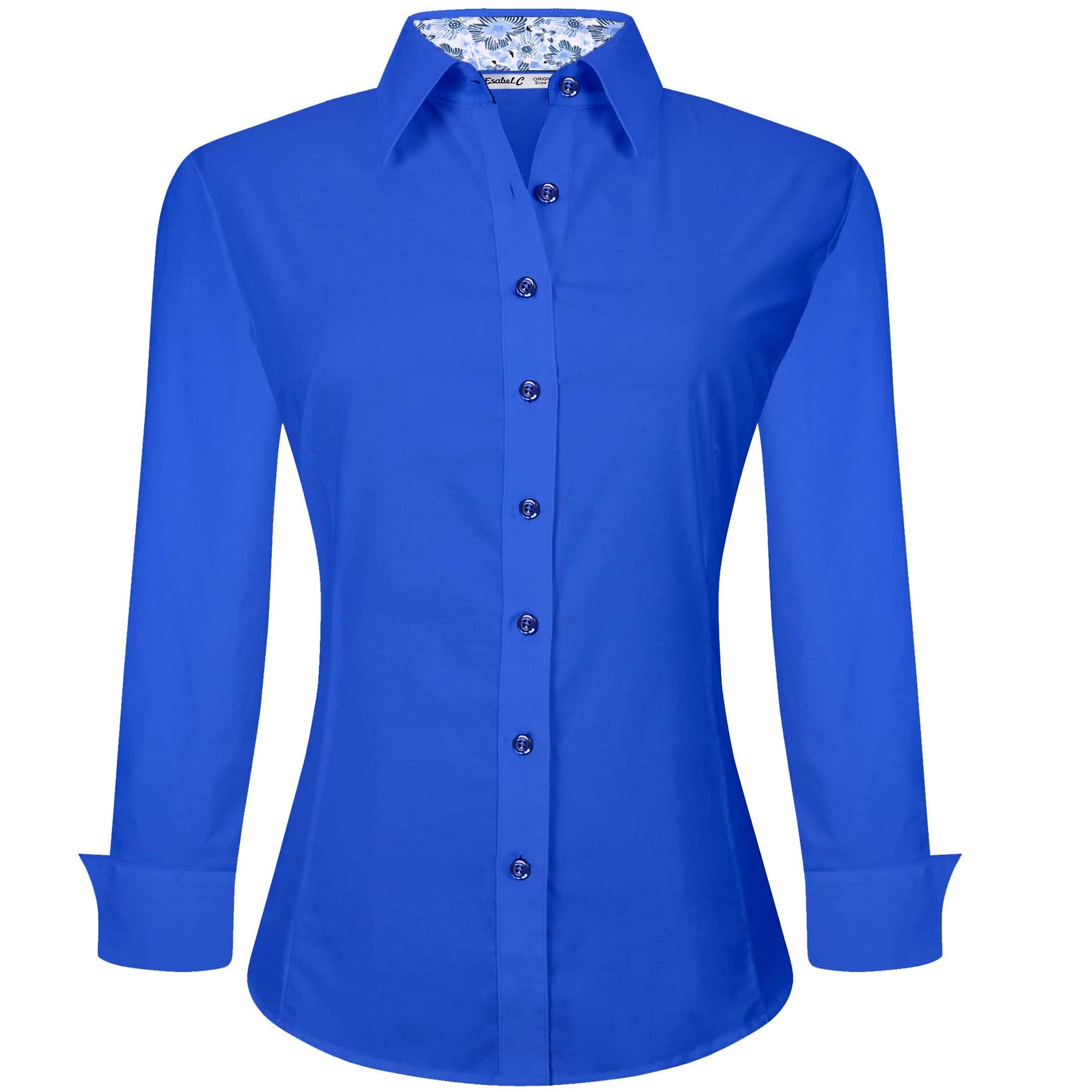 Esabel.C Womens Button Down Shirts Long Sleeve Regular Fit Stretch No-Iron