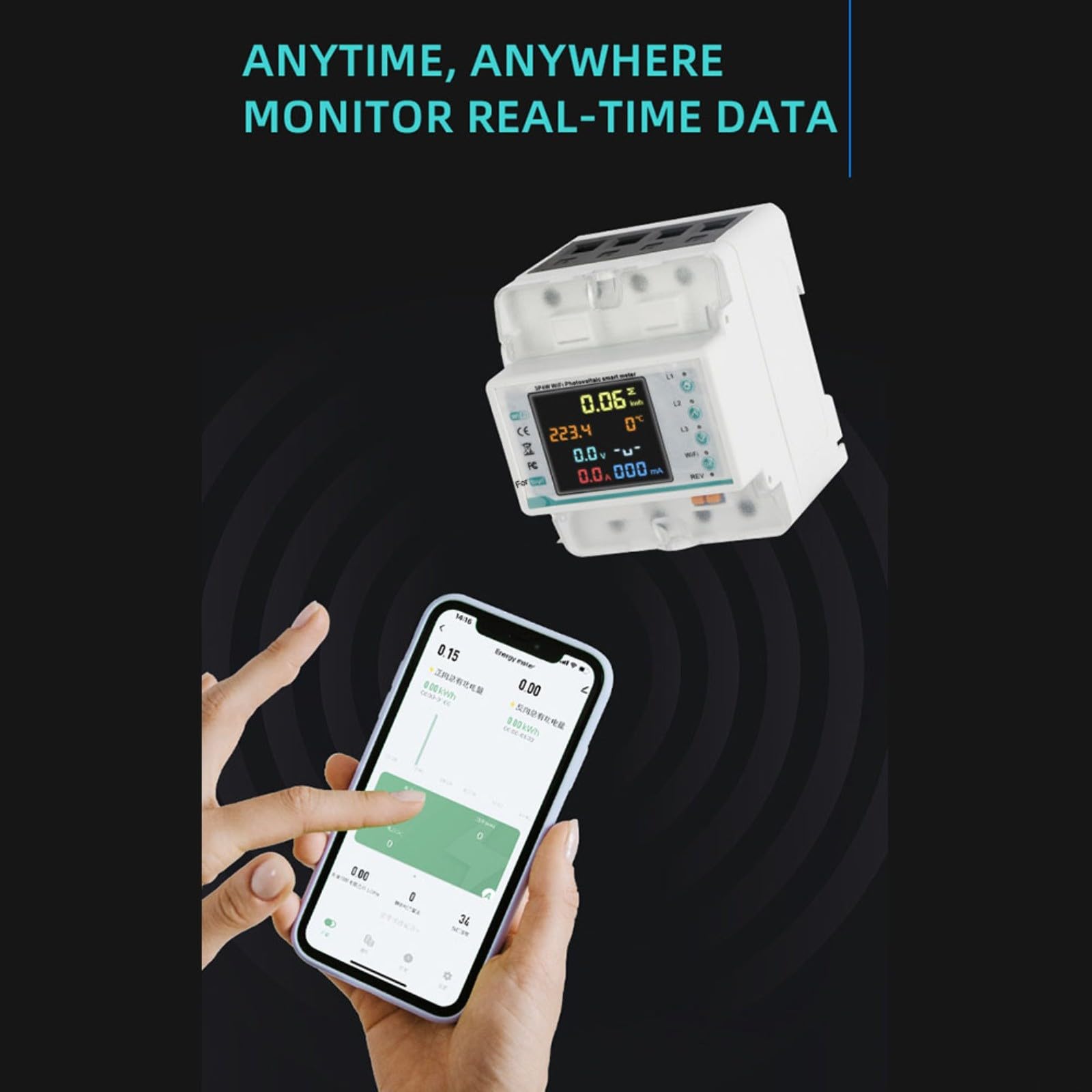Smart 3 Phase WiFi Contatore di energia 100A Display LCD Monitor di energia Analizzatore di consumo energetico con protezione da sovratensioni per il sistema solare domestico industriale