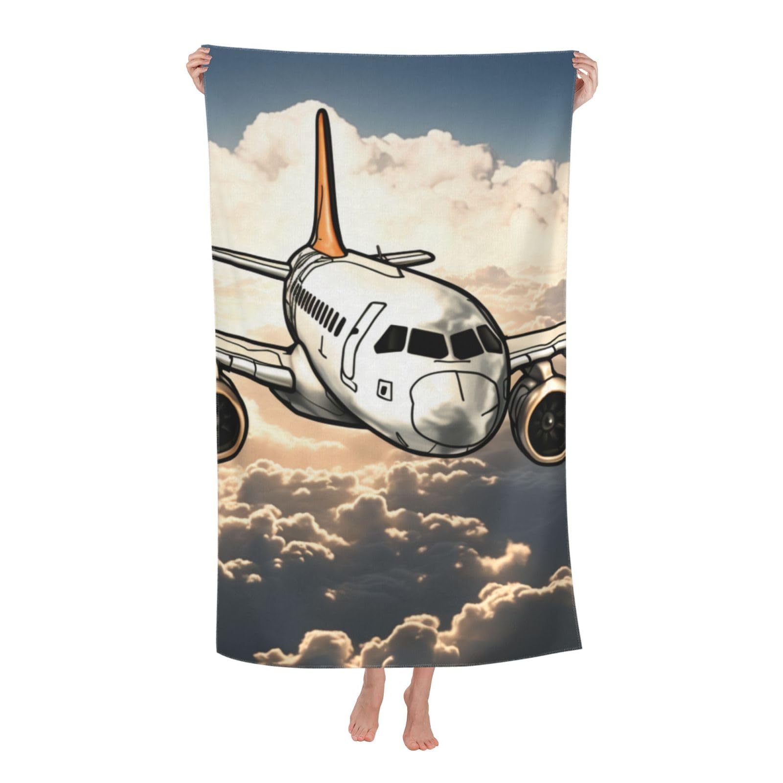 FodPand Airplane Flying Beach Towel Oversized 52 x 32 in Sand Free Pool Swim Towels for Adult Travel Blanket Lightweight Quick Dry Absorbent Bath Towels Cruise Vacation Accessories