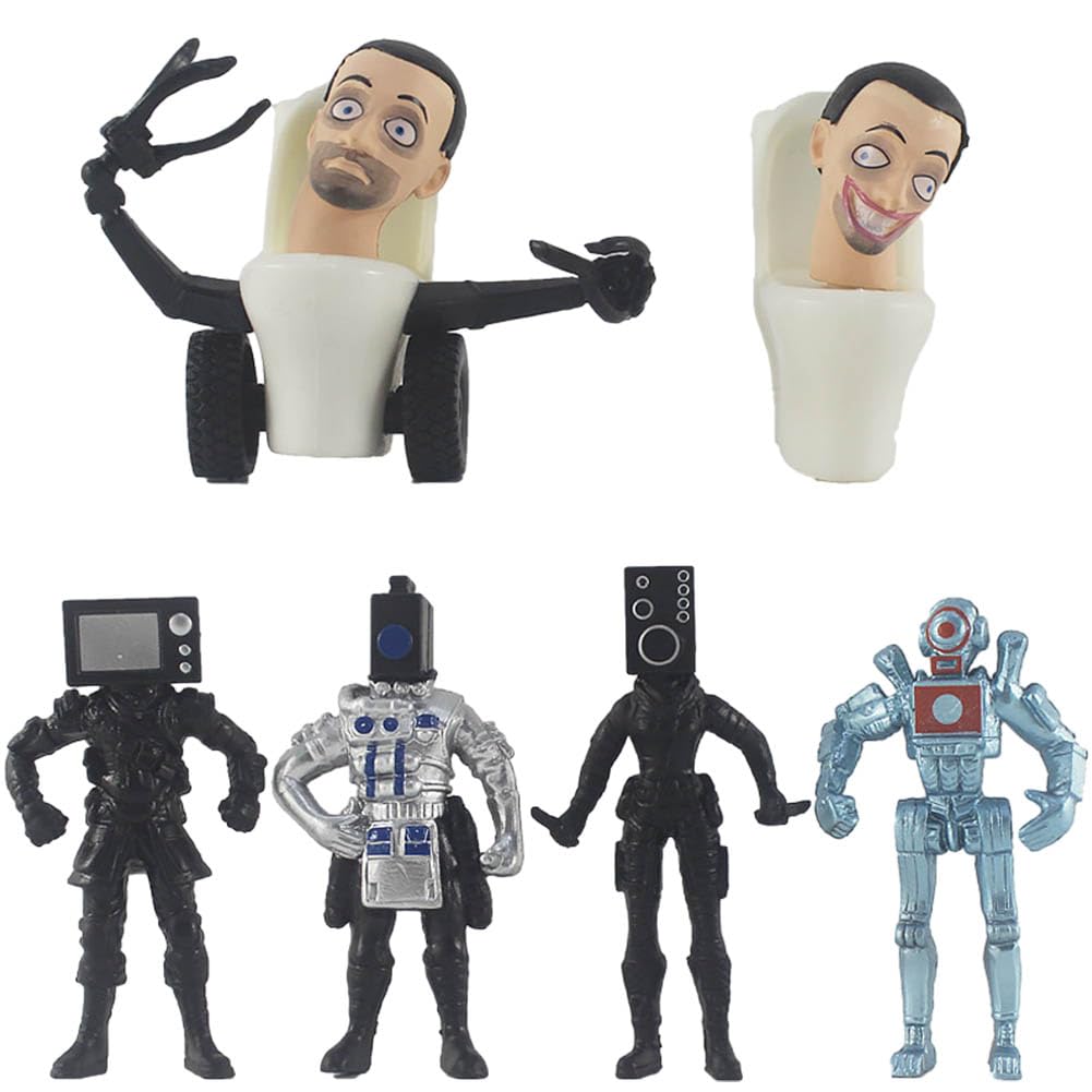 Simmpu6PCS Toilet Figures,Toilet Man Cake Toppers,Camera Toilet Titan Speaker Man TV Man Figures,Toilet Mini Ornaments,Toilet Figure Model,Collectible Gifts for Kids Fans Aldults Birthday