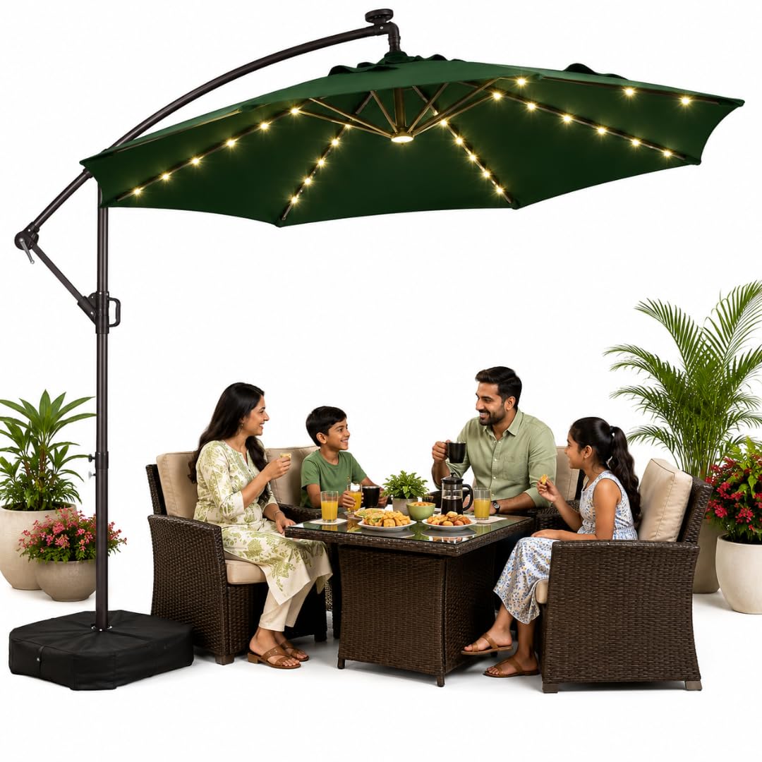 THESHELTERS - Solar Powered Led Patio Umbrella Sidepole Round Big Size Outdoor Umbrella for Garden with 65 Kg Movable Stand (Heavy Base) Large Size Sun Shade for Restaurants, Poolsides, Terrace, Balcony-image-16