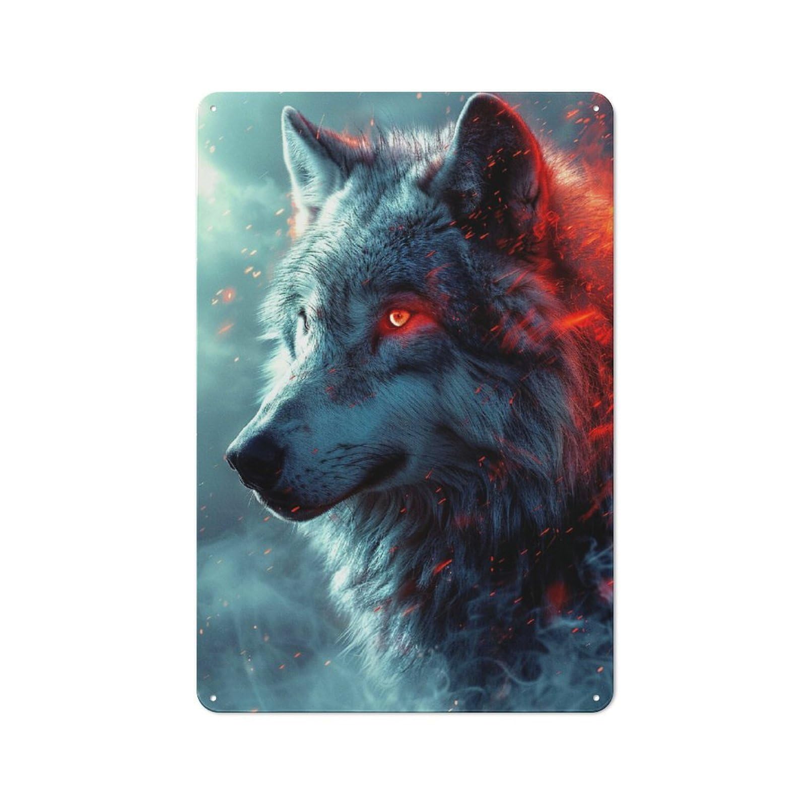 Junmoney Style-13 Red Eye Wolf Rustic Metal Plaque 30X20cm For Studio Or Craft Room, Suited To Craft Room Decorators
