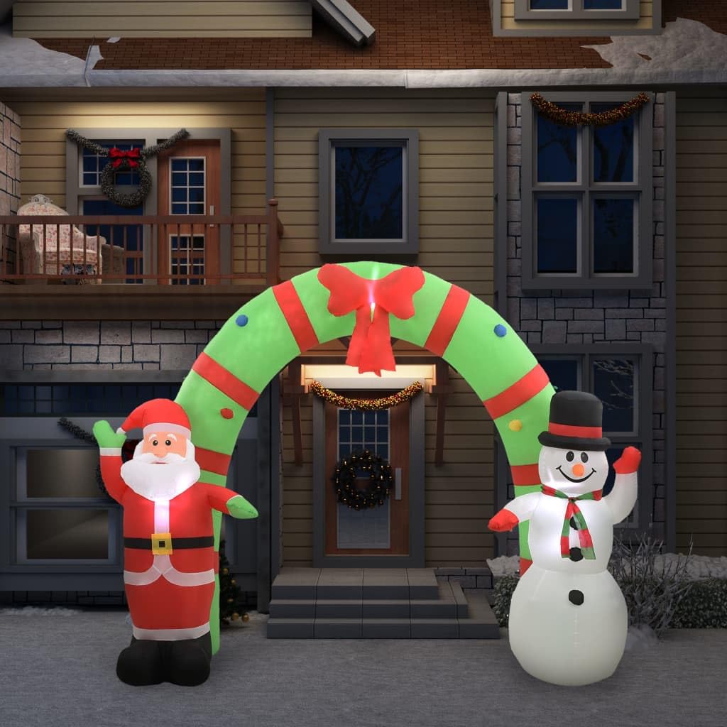Aufblasbarer Weihnachtsmann und Schneemann Deko Bogen aus Textilgewebe 223cm Höhe mit LED Beleuchtung, selbstaufblasbar, wasserdicht, für Garten, Balkon, Terrasse und Innenbereich
