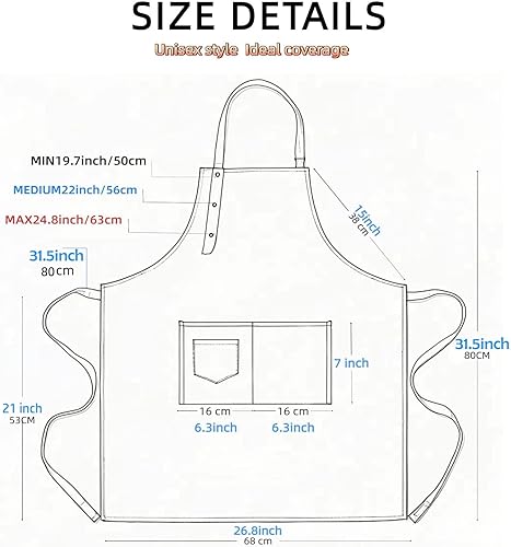 Miniatura 7 de Delantal de trabajo de cocina, resistente al agua, ajustable, grande, unisex, con 3 bolsillos, versátil para mujeres y hombres