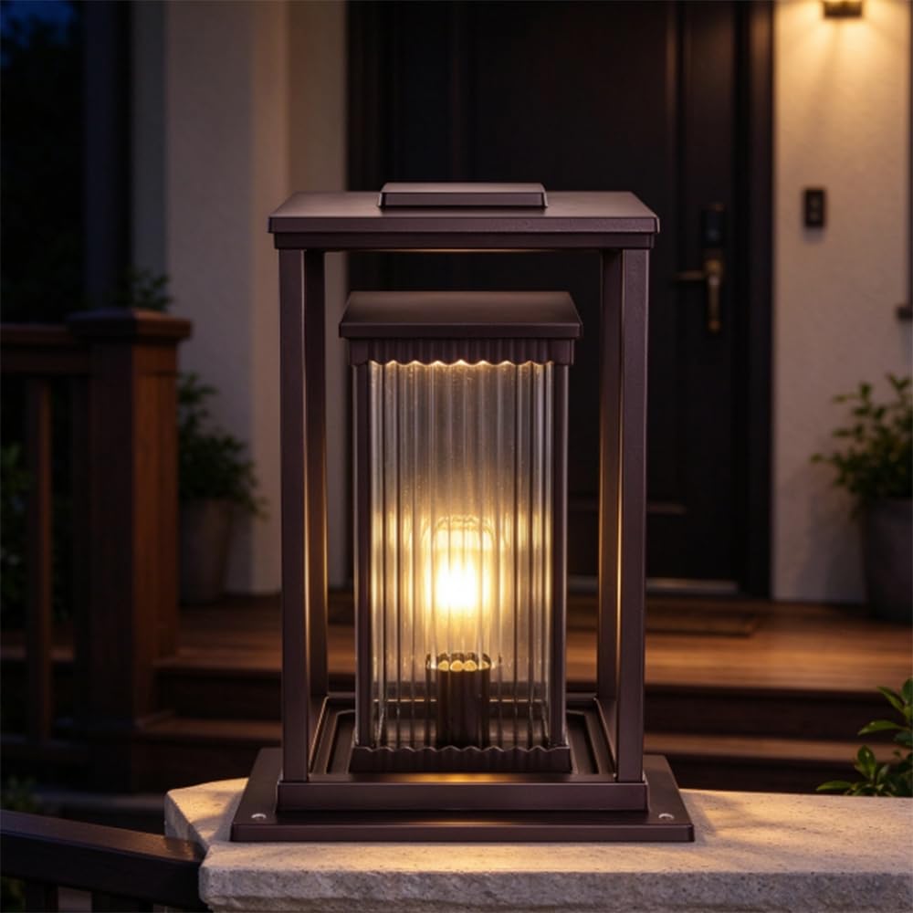 Żebrowana szklana lampa filarowa i słupek do drzwi ogrodowych