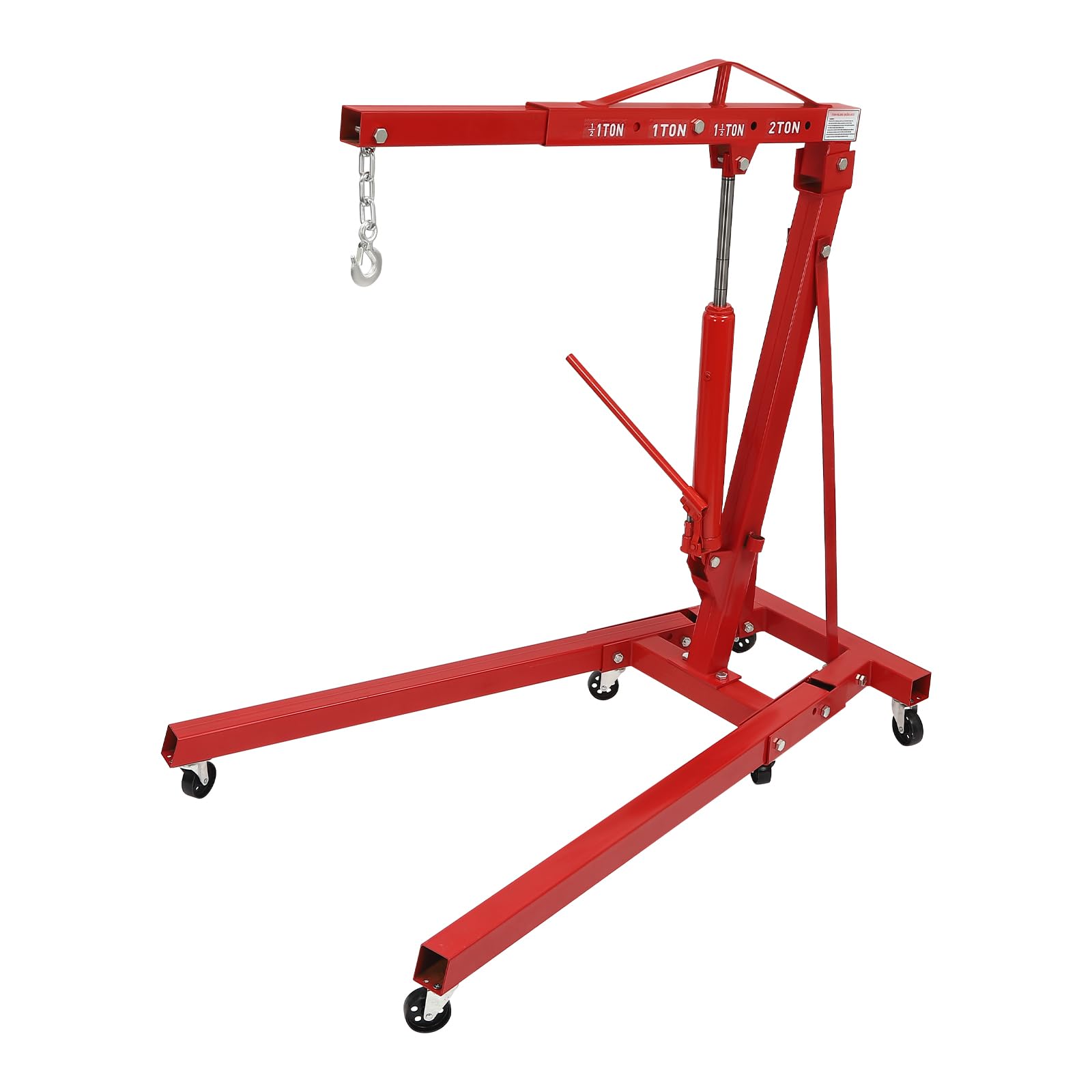 Grúa de elevación de motor 2T plegable, grúa de taller con ruedas, elevador hidráulico hasta 2,1 m de altura de elevación, elevador de carga de acero para garaje y taller (Rojo)