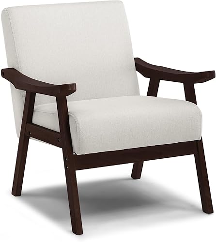 Miniatura 9 de COMHOMA Silla decorativa, silla moderna de mediados de siglo con reposabrazos de madera maciza, cómodo sillón tapizado de lectura para sala de