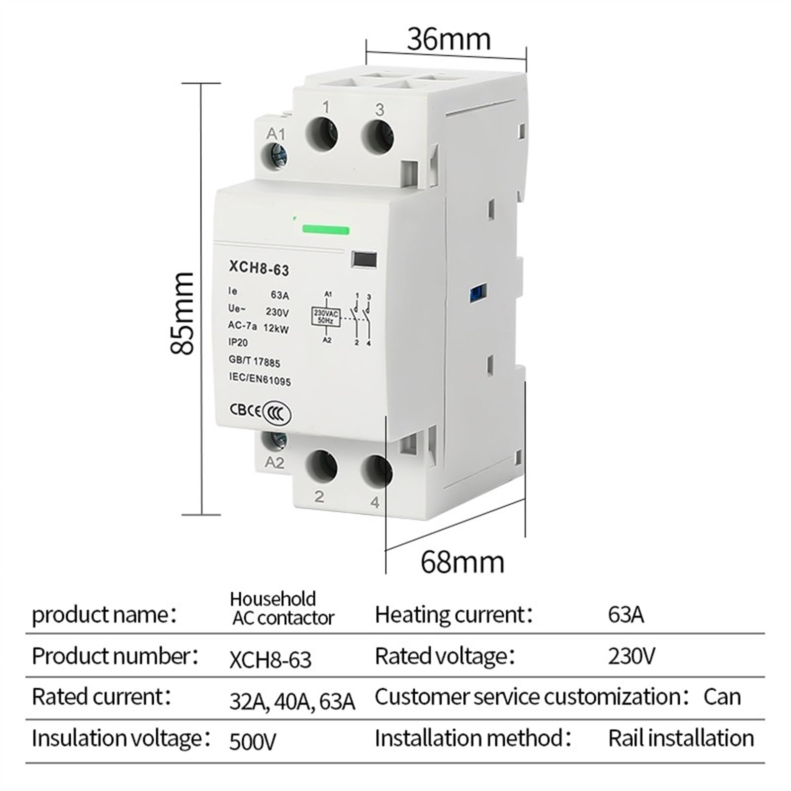 Modułowy stycznik AC do użytku domowego na szynie DIN 2P 1 sztuka 32A/40A/63A 220V/230V 50/60HZ 1NO 1NC 2NO 2NC(32a 2nc)
