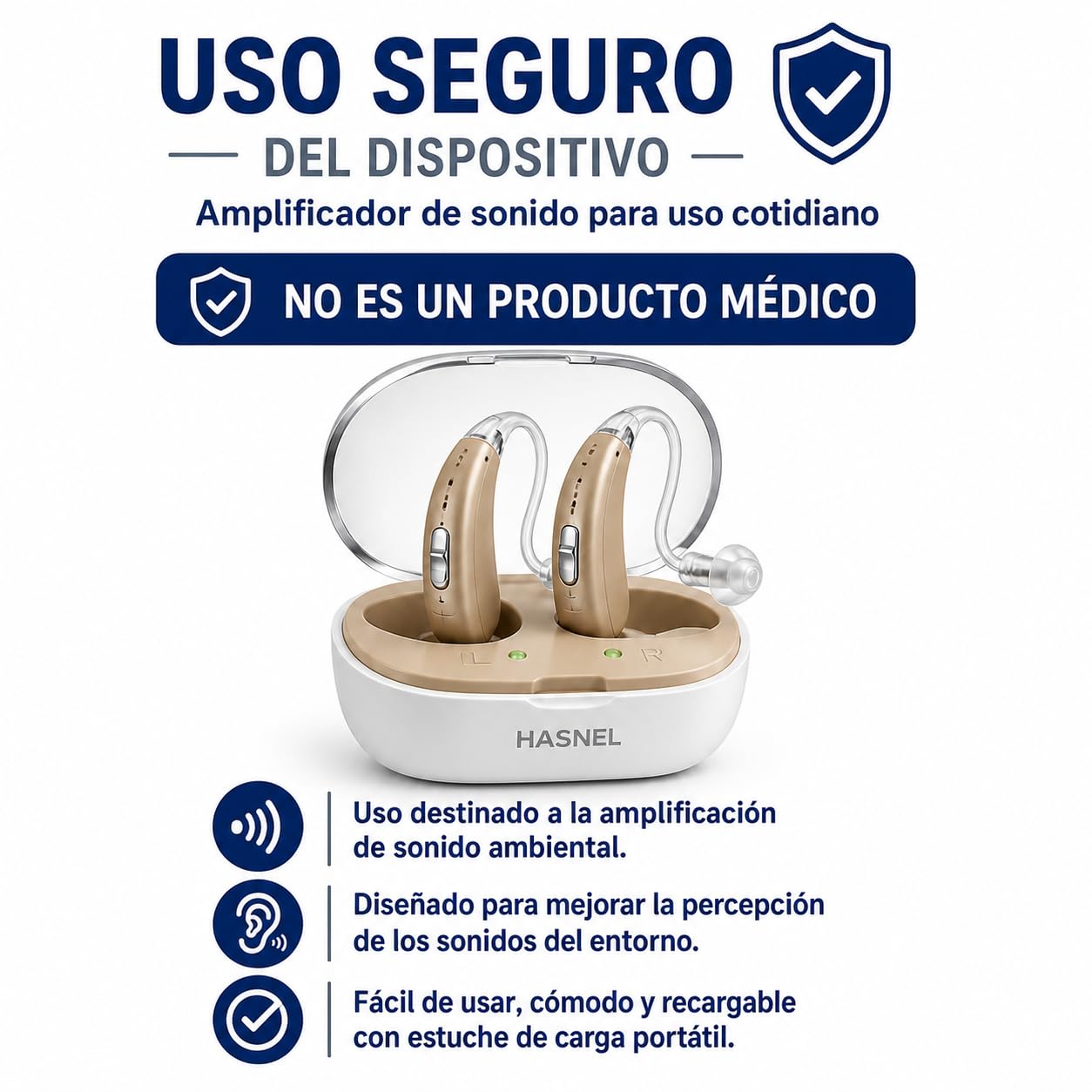 Amplificador de Sonido Recargable, Amplificador Auditivo BTE, Estuche Portátil Carga Rápida, 2 Unidades Intercambiables Válidas para Ambas Orejas, Manual en Español, Larga Duración 60 Horas