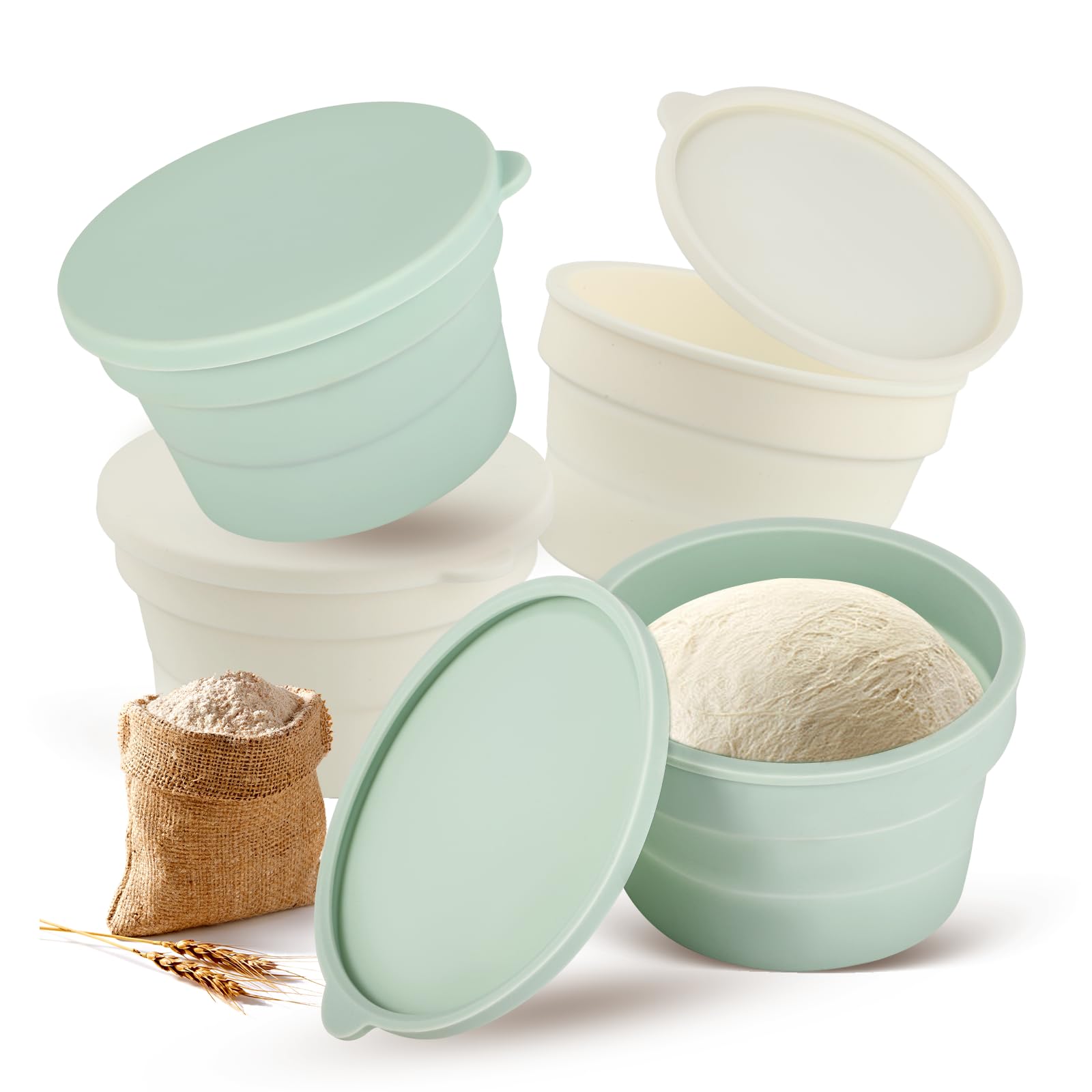 Pizzaballenbox mit Deckel, 4er/6er Set Teigbox aus antihaftendem Silikon, Innovative Teigbox aus löse-leichtem Silikon - Stapelbare Gärbox - Pizzateig Zubehör Box für 250-300g Teiglinge(4PCS)